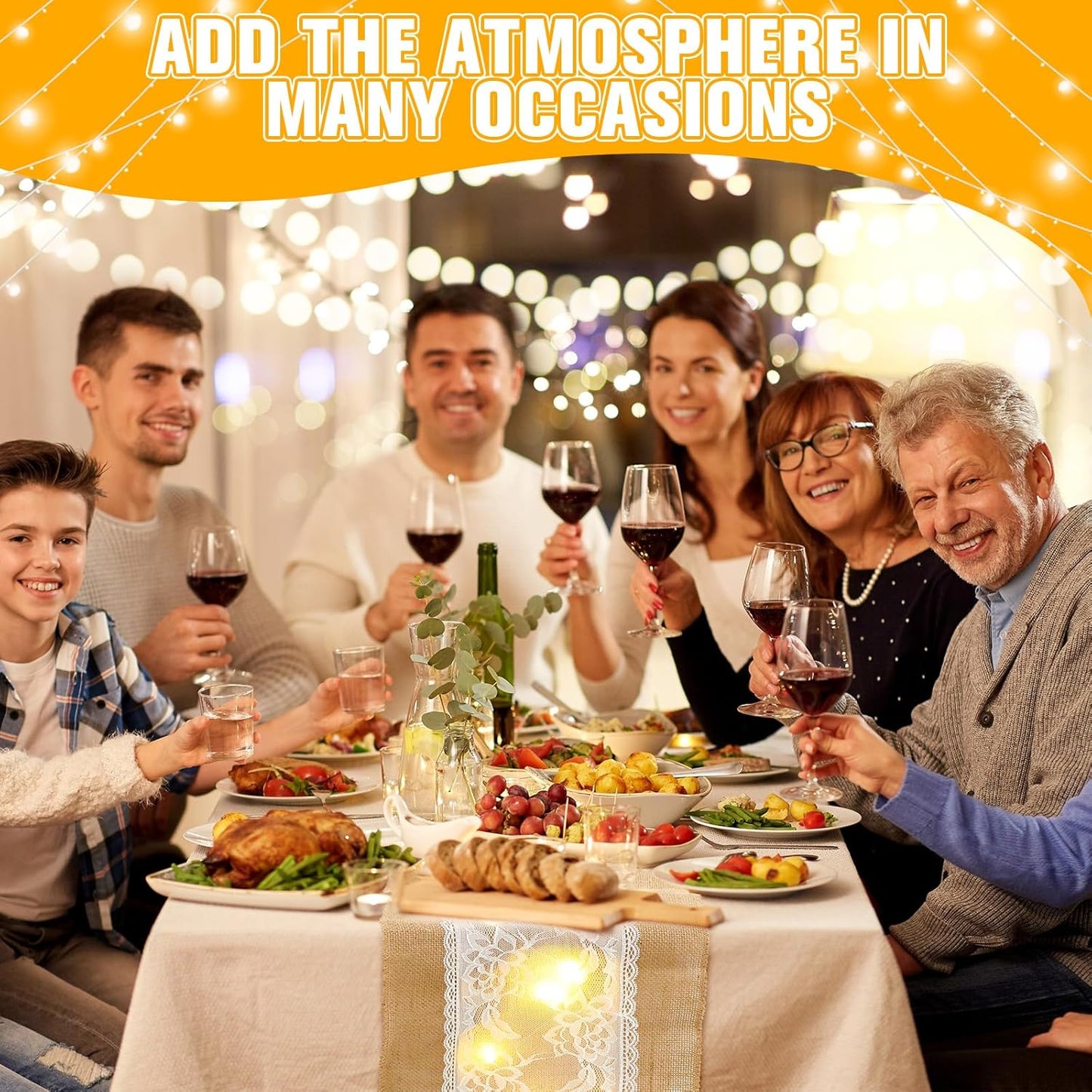 Xinnun 6 Pack Burlap Table Runner with LED String Lights, Modern Rustic Lace Natural Vintage Boho Jute Wedding Table Decor for Farmhouse Thanksgiving Christmas(Wedding Lace LED,12x108 Inches)