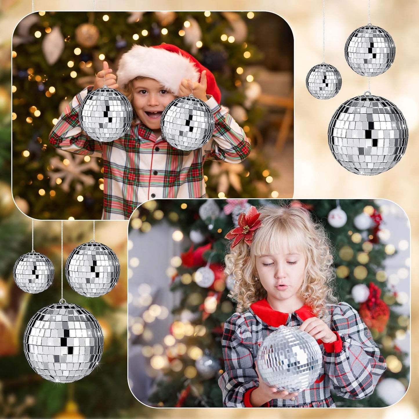 Funtery 100 Pcs Mirror Disco Balls Bulk Assorted Silver Hanging Disco Ball Decor for Home Wedding Birthday Dance Music 70 S Theme Party Christmas Tree Ornaments(1.2'',1.6'',2'',2.4'',4'')