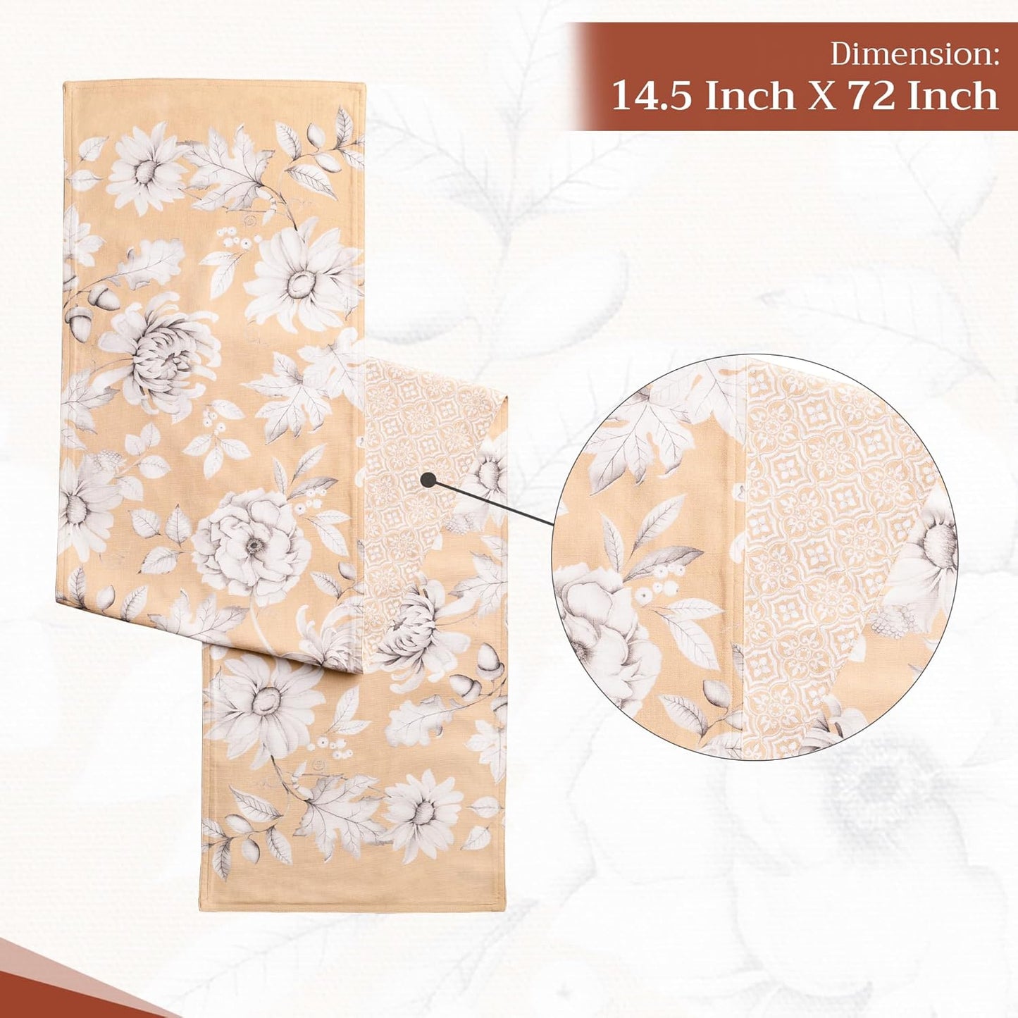 Maison d' Hermine Table Runner 100% Cotton Double Layer Table Runners 72 inches Long for Thanksgiving Christmas Decorations Home Kitchen Dining Party Wedding (Pretty Autumn, 14.5" x 72")