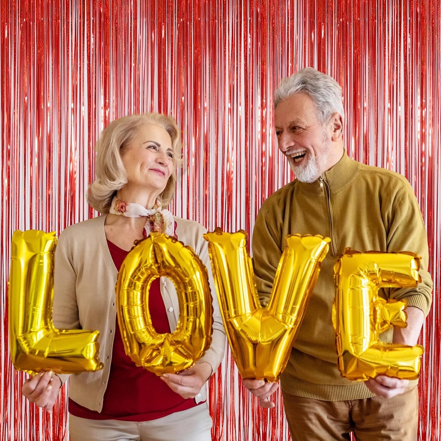 Red Foil Fringe Curtain Party Decorations, Melsan 3.2 x 8 ft Metallic Tinsel Curtains Streamer Backdrop for Christmas, Birthday, Anniversary, Valentine's Day Party Decorations, Pack of 2