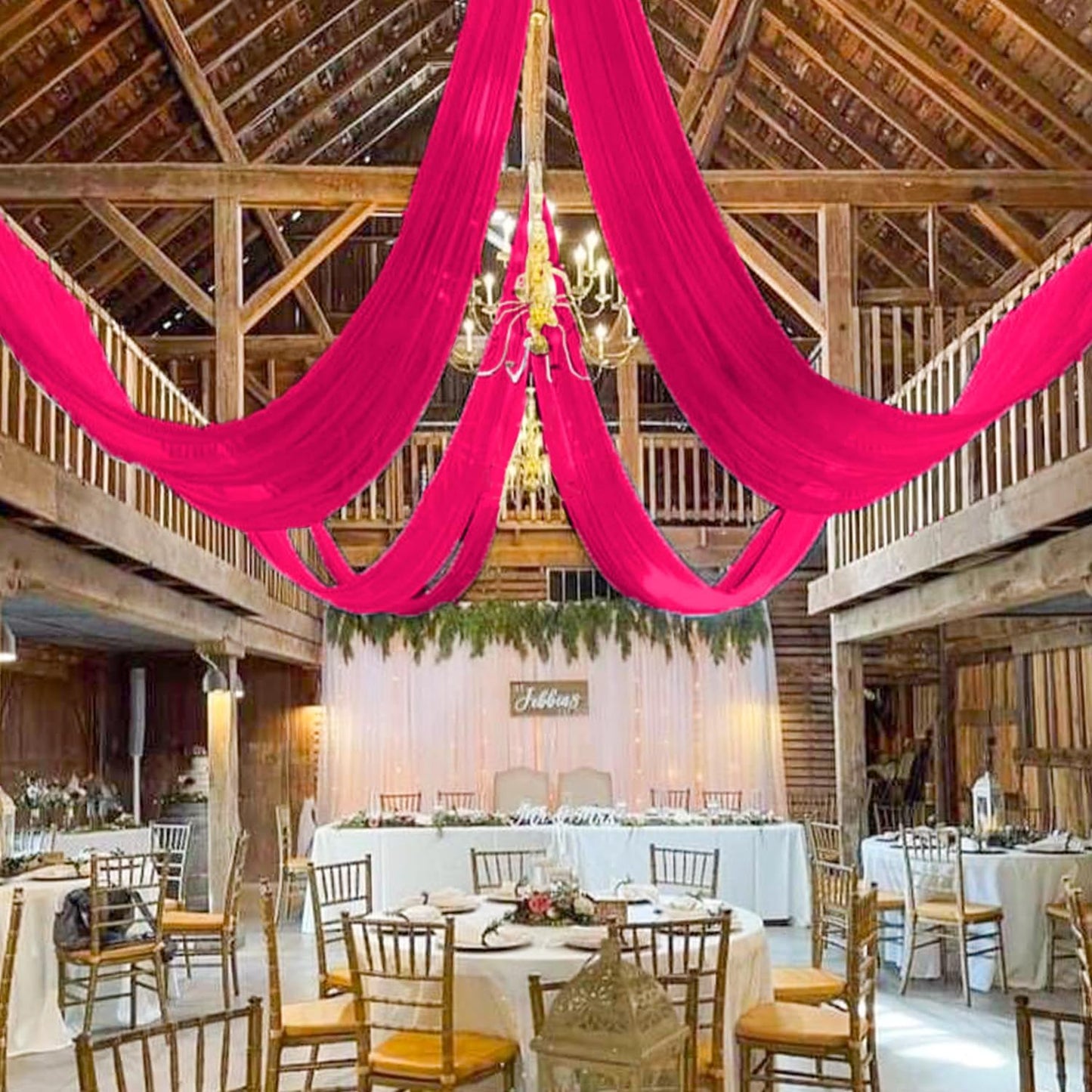 MODFUNS Wedding Ceiling Drapes Hot Pink Ceiling Drapery 5x20ft 2 Panels Sheer Arch Drapery Chiffon Curtain Drapes Tulle Ceiling Fabric Draping Fabric Party Stage Prom Ceremony Decor