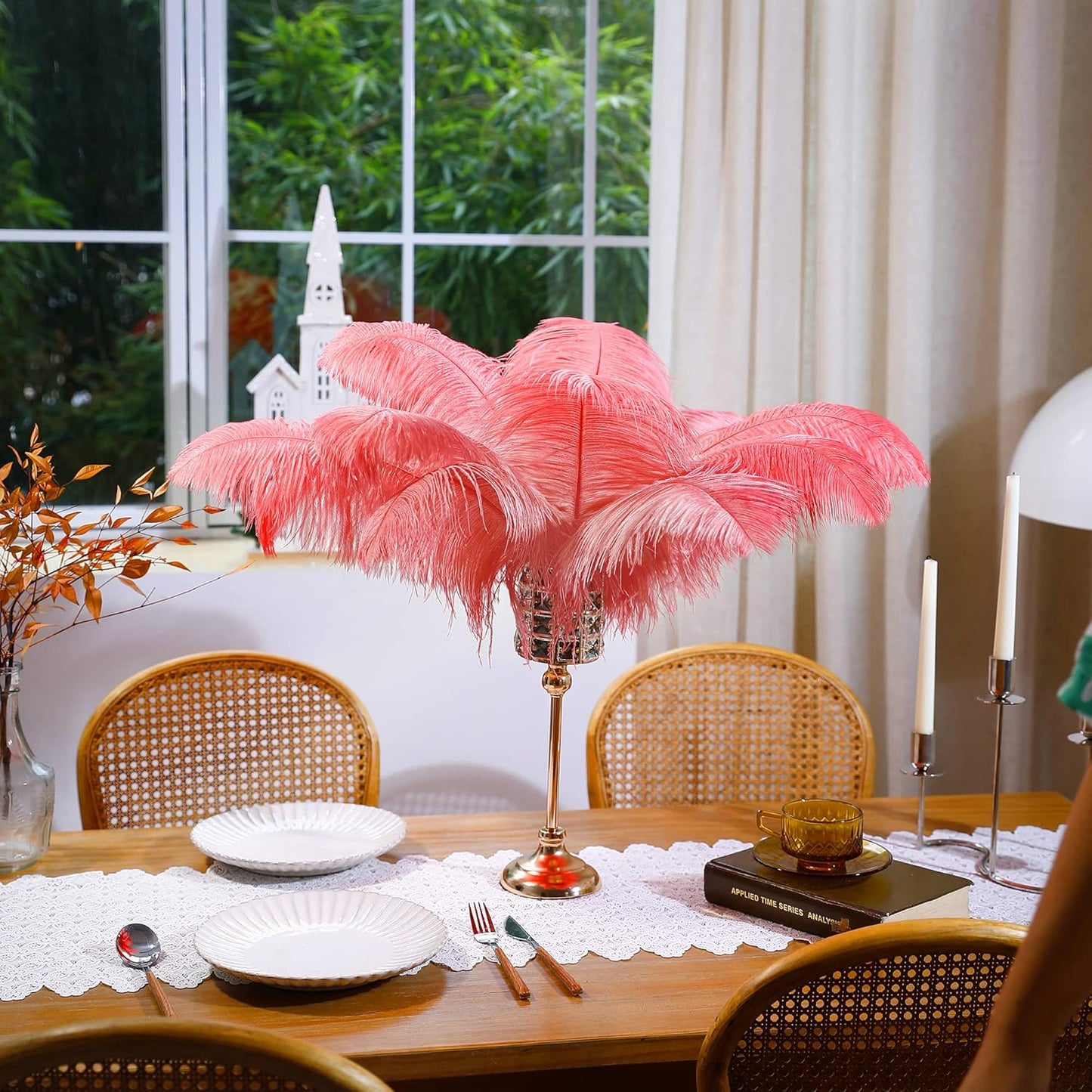 Larryhot Red Large Ostrich Feathers - 10pcs Feathers for Vase Decoration,Wedding Party Centerpieces and Home Decorations (Sunset Red)