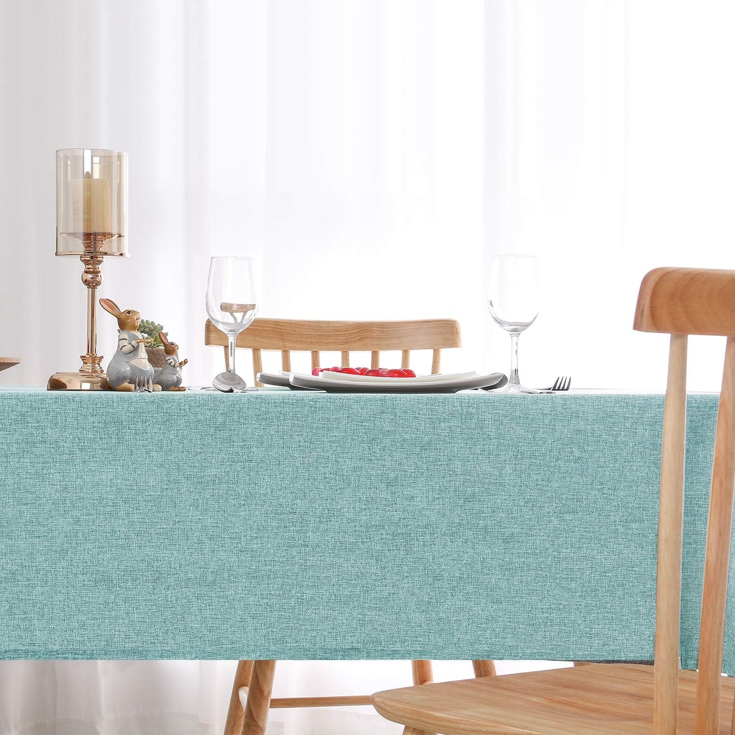 Hiasan Faux Linen Rectangle Tablecloth - Wrinkle and Stain Resistant Washable Table Cloth for Kitchen Dining Room Holiday Table Cover for Party Dinner, Aqua, 30 x 60 Inch