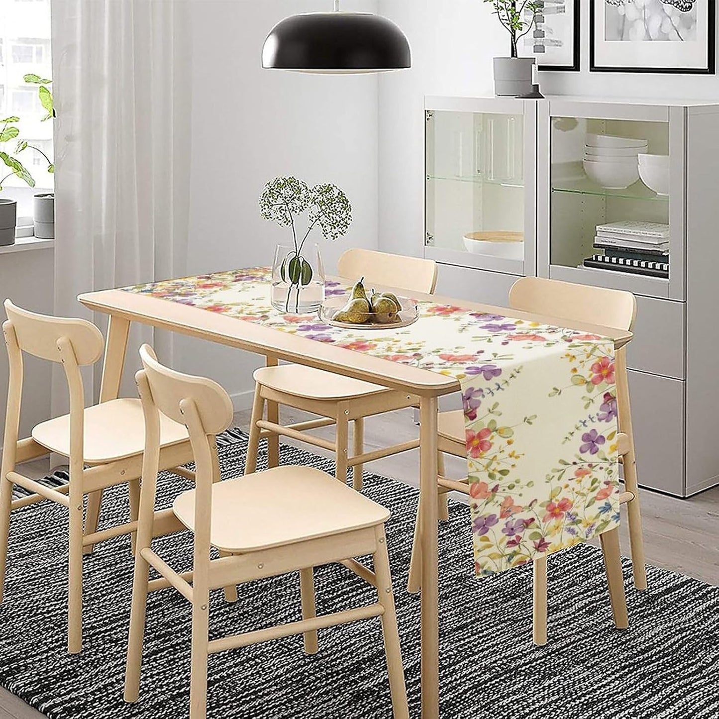 Floral Table Runner,Flowers Plant Print Spring Table Runner for Kitchen Dining Table Decoration for Home Party Decor 13x36 Inch