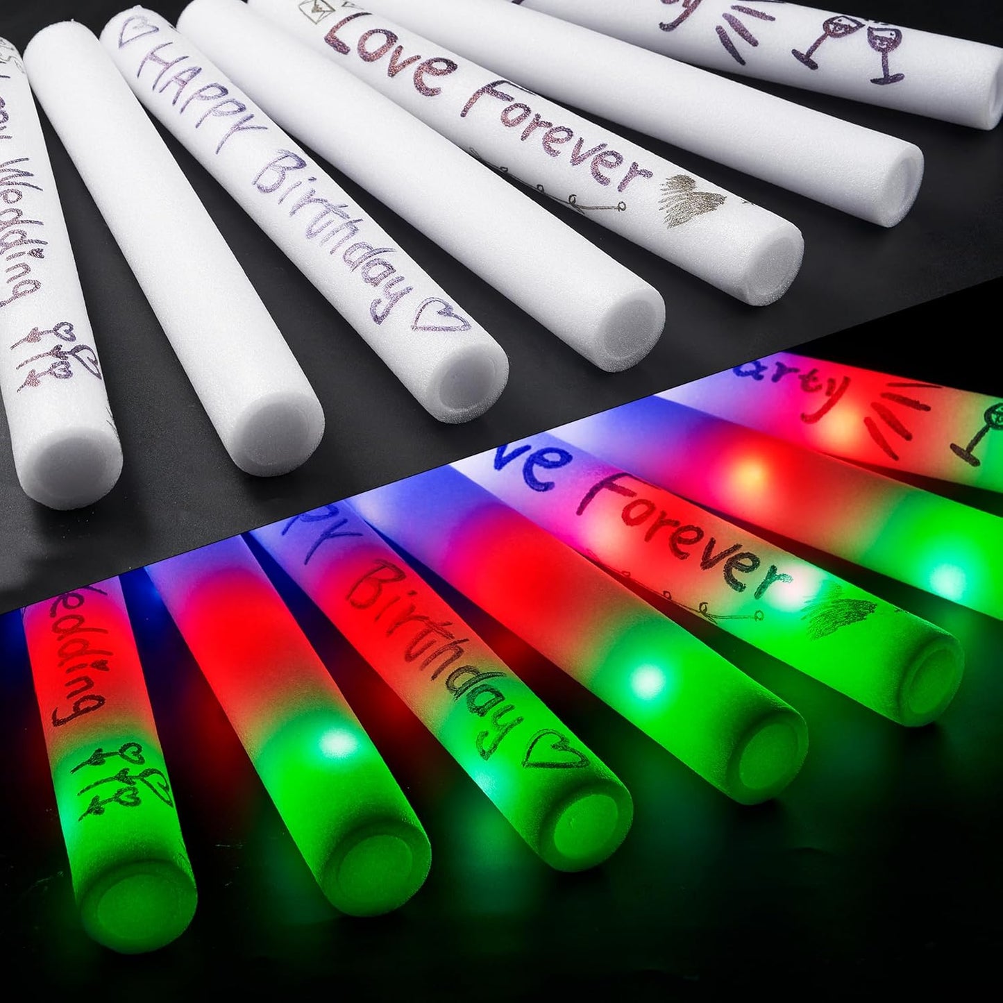 JOYIN 12 PCS LED Light Up Foam Sticks, Glow Sticks Party Favors Bulk with 3 Modes Color Flashing Glow Party Supplies for Halloween, Spooky Celebrations, Wedding, Camping, Birthday, Raves, Carnival
