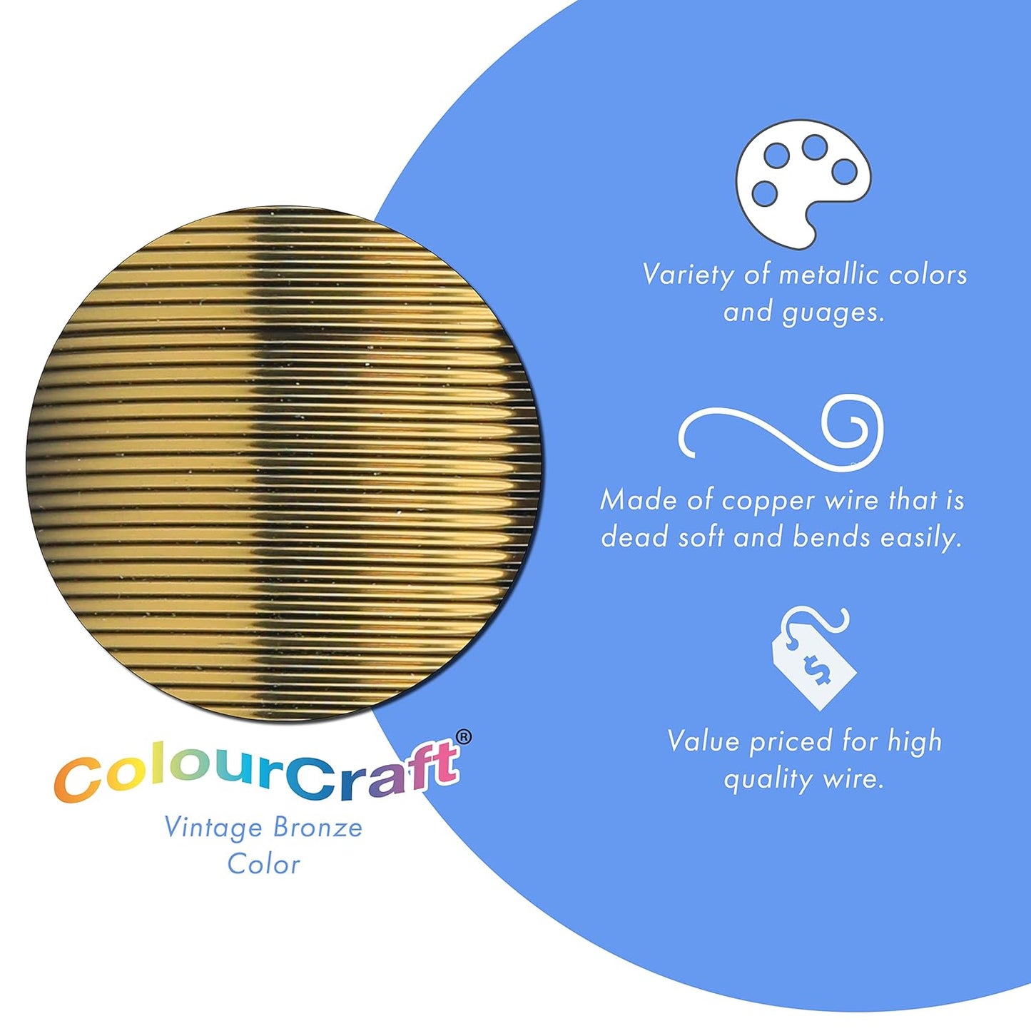 Beadalon ColourCraft Wire, 18 Gauge, Vintage Bronze Color, 10 yd Spool