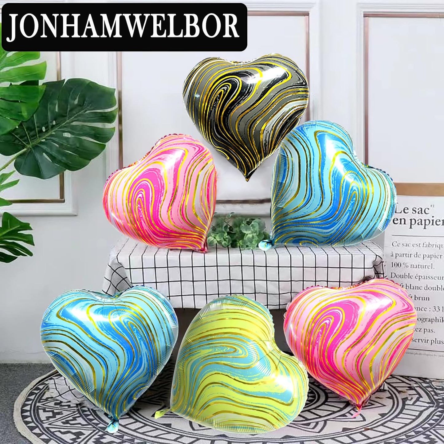 Jonhamwelbor 20Pcs 18 inch Marble Black Foil Mylar Heart Shape Balloons Decorations Valentines Birthday Wedding Baby Shower Party (Marble Black)