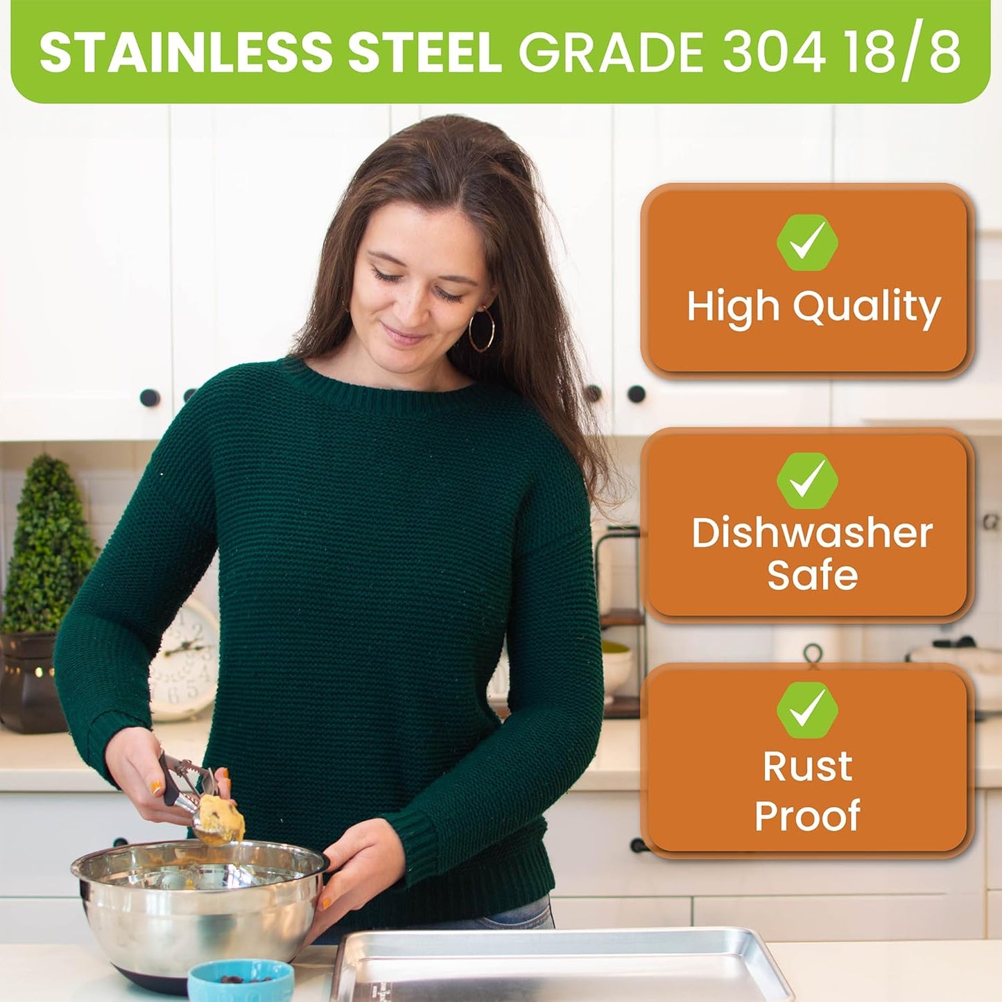 Spring Chef Large #20 Stainless Steel Cookie Scoop for Baking, Multifunctional Cookie Dough Scoop with Trigger Release - Dishwasher Safe Melon Baller - 2.93 Tablespoon Food Scooper for Kitchen - Black