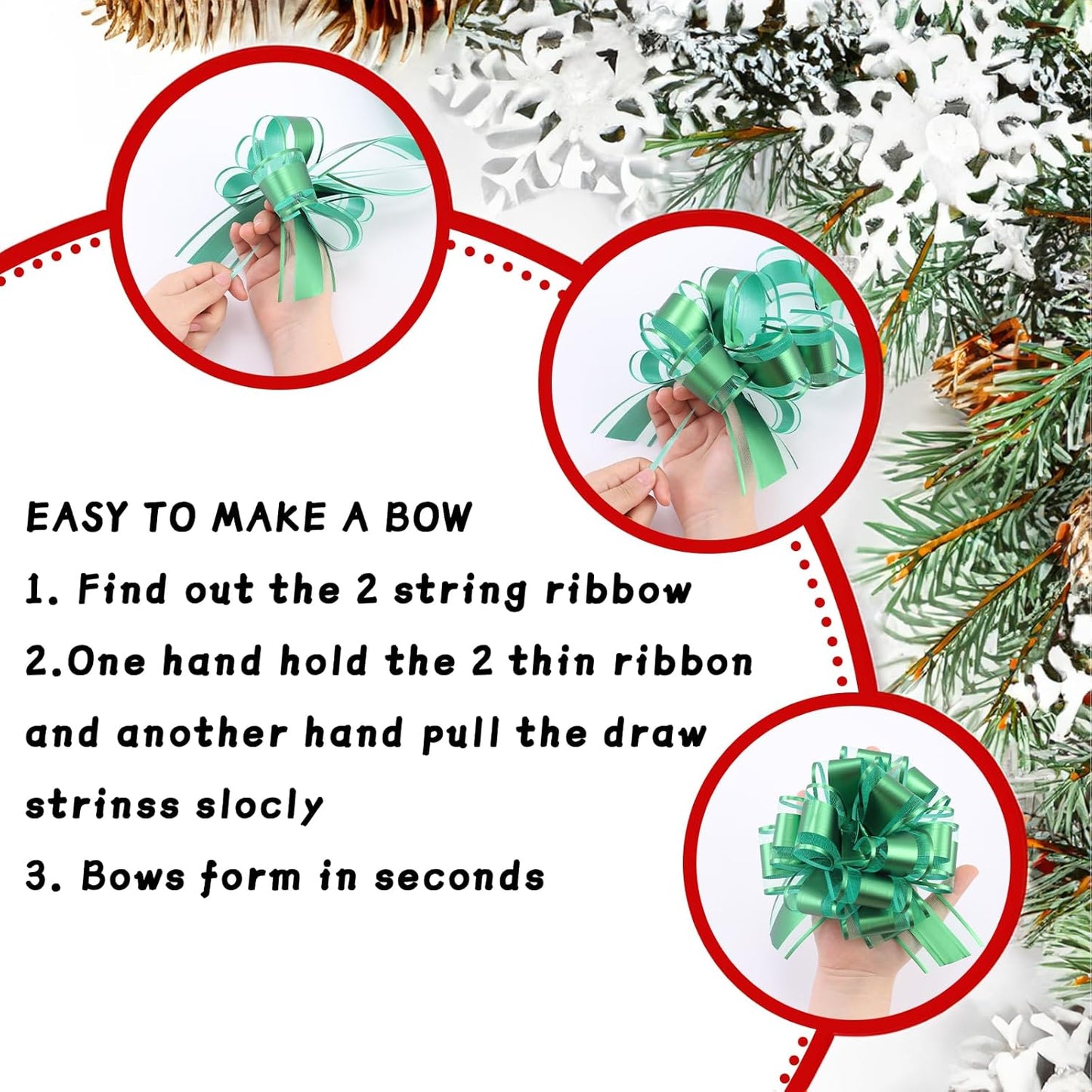 40 Pieces 6 Inches and 3 Inches Pull Bow Wrapping Pull Bow Ribbon Pull Bows for Wedding Baskets,Large Bows for Presents. (Green)