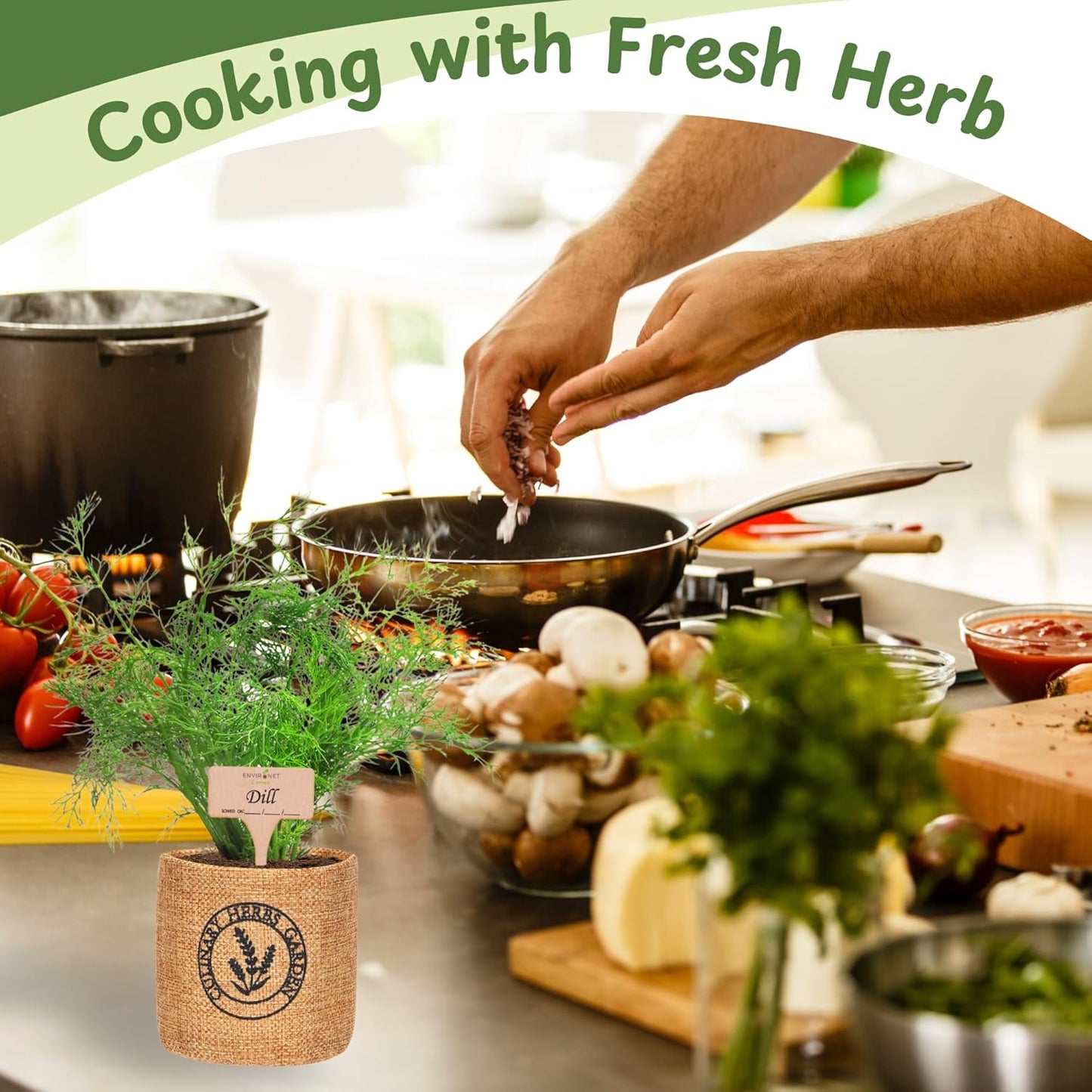 5 Herb Indoor Garden Kit-Burlap Pots, Organic Seeds & Complete Growing Herb Garden Set, Easy Kitchen Garden, Unique Seeds Starter kit, Basil, Parsley, Chives, Cilantro, Dill