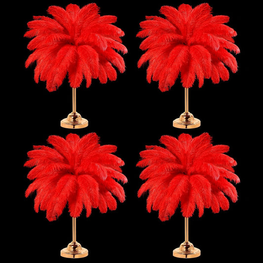 Retrowavy 30 Pcs 18-20 Inch Large Natural Ostrich Feathers Bulk for Centerpieces for Wedding Party Centerpieces Home Decoration Flower Arrangement (Red)