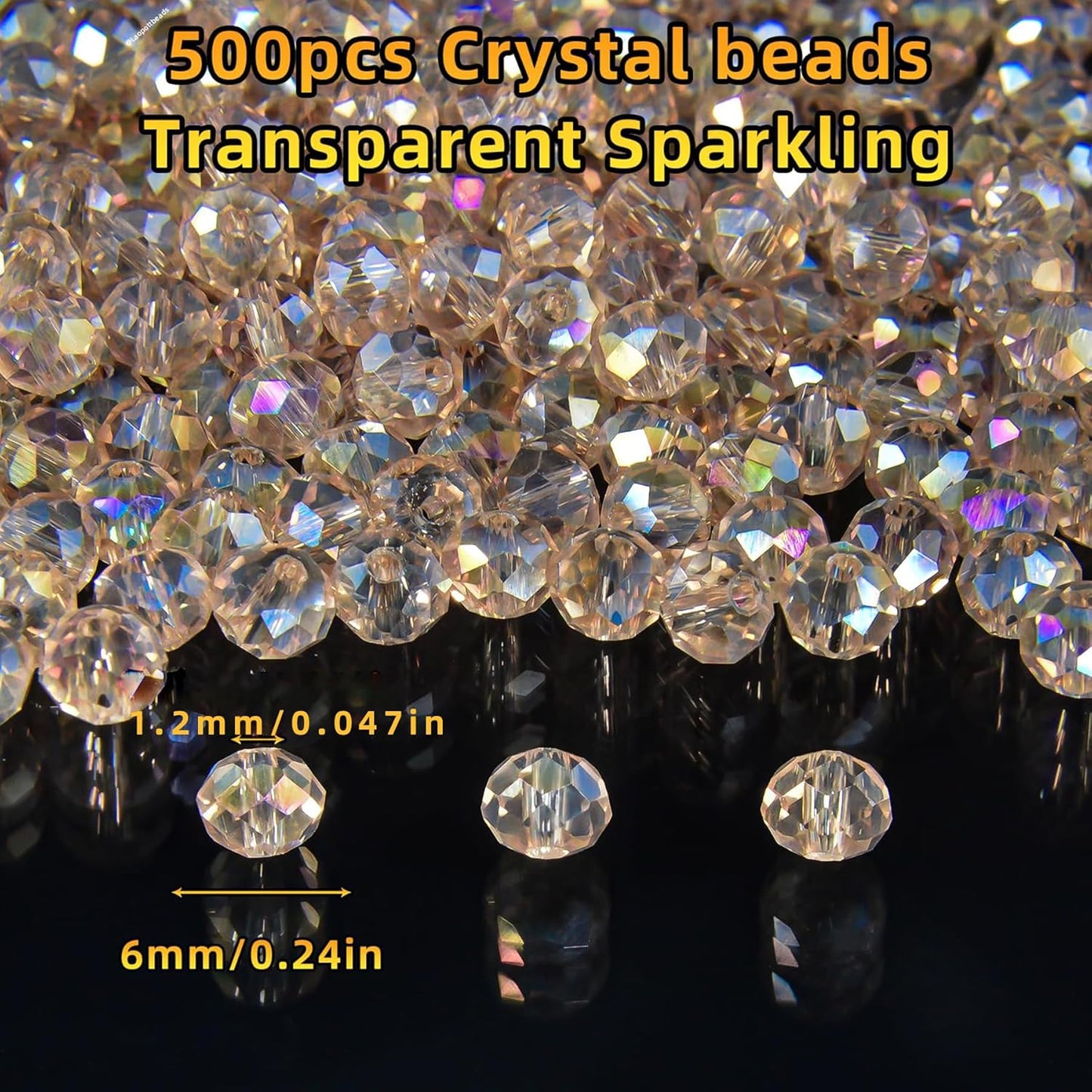 500Pcs 6mm Crystal Glass Beads for Jewelry Making Beads for Bracelets Necklace Pendants Making Supplies(Silver Champagne)
