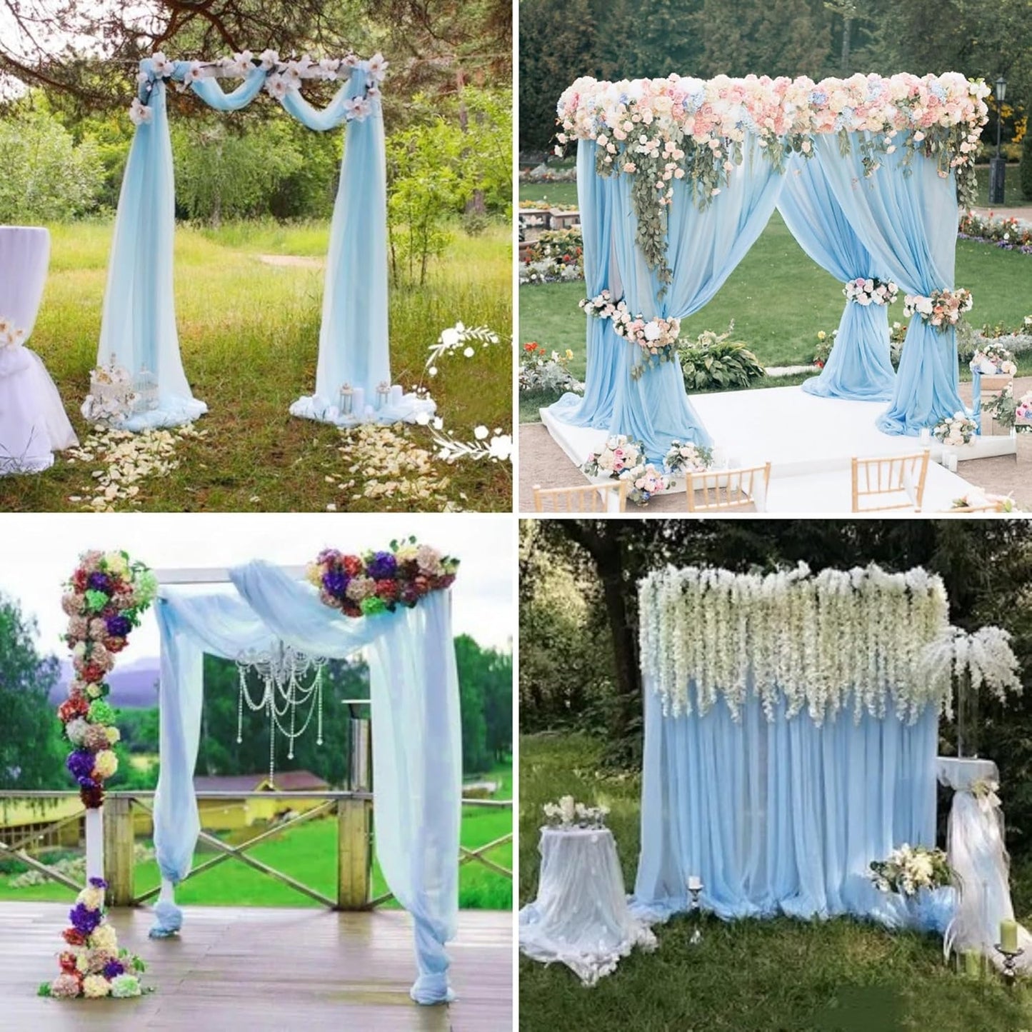 4 Panels Wedding Arch Draping Fabric 28" x 20Ft Chiffon Wedding Arch Drapes Chiffon Fabric Drape Sheer Backdrop Curtain for Weddings Party Ceremony Birthday Reception Backdrop Ceiling Décor(Baby Blue)