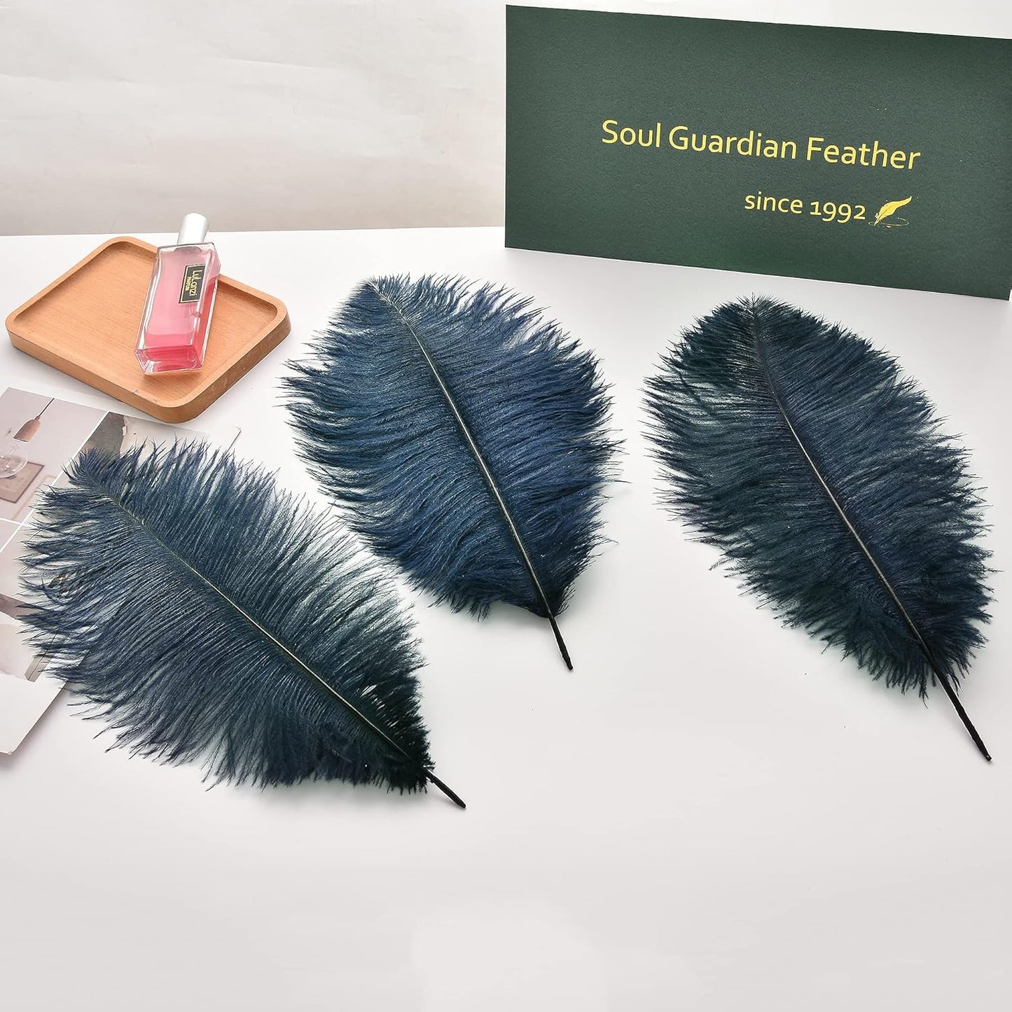 Ballinger Navy Blue Ostrich Feathers Plumes - 24pcs 8-10inch Craft Feathers for Wedding Party Centerpieces Halloween Decorations