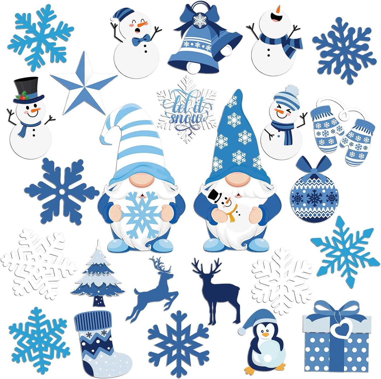 Xuhal 25 Pcs Christmas Magnets Decoration Winter Blue Gnome Snowman Snowflake Refrigerator Magnets Decorative Fridge Magnetic Stickers for Christmas Mailbox Car Metal Garage Door Decoration