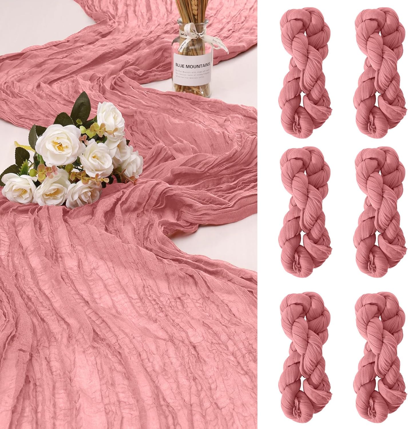 6 Pack Cheesecloth Table Runner 10Ft Christmas Gauze Boho Table Runners for Wedding Decor Bridal Shower Decorations Baby Shower Party(35" x 120")