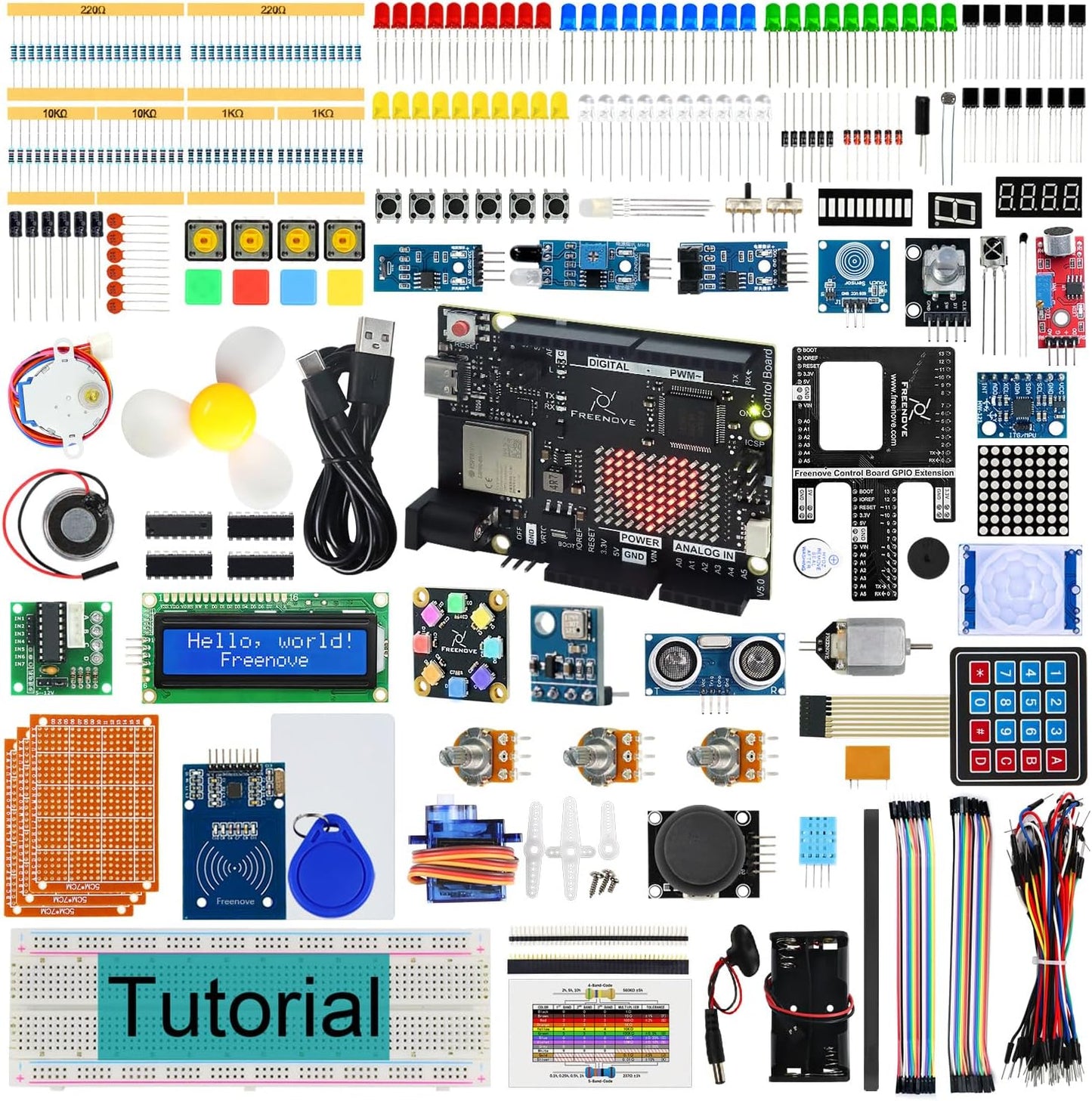 Freenove Complete Starter Kit with Board V5 Rev4 WiFi (Compatible with Arduino IDE), Arm Cortex-M4 Microcontroller, Onboard ESP32-S3, 474-Page Detailed Tutorial, 343 Items, 90 Projects