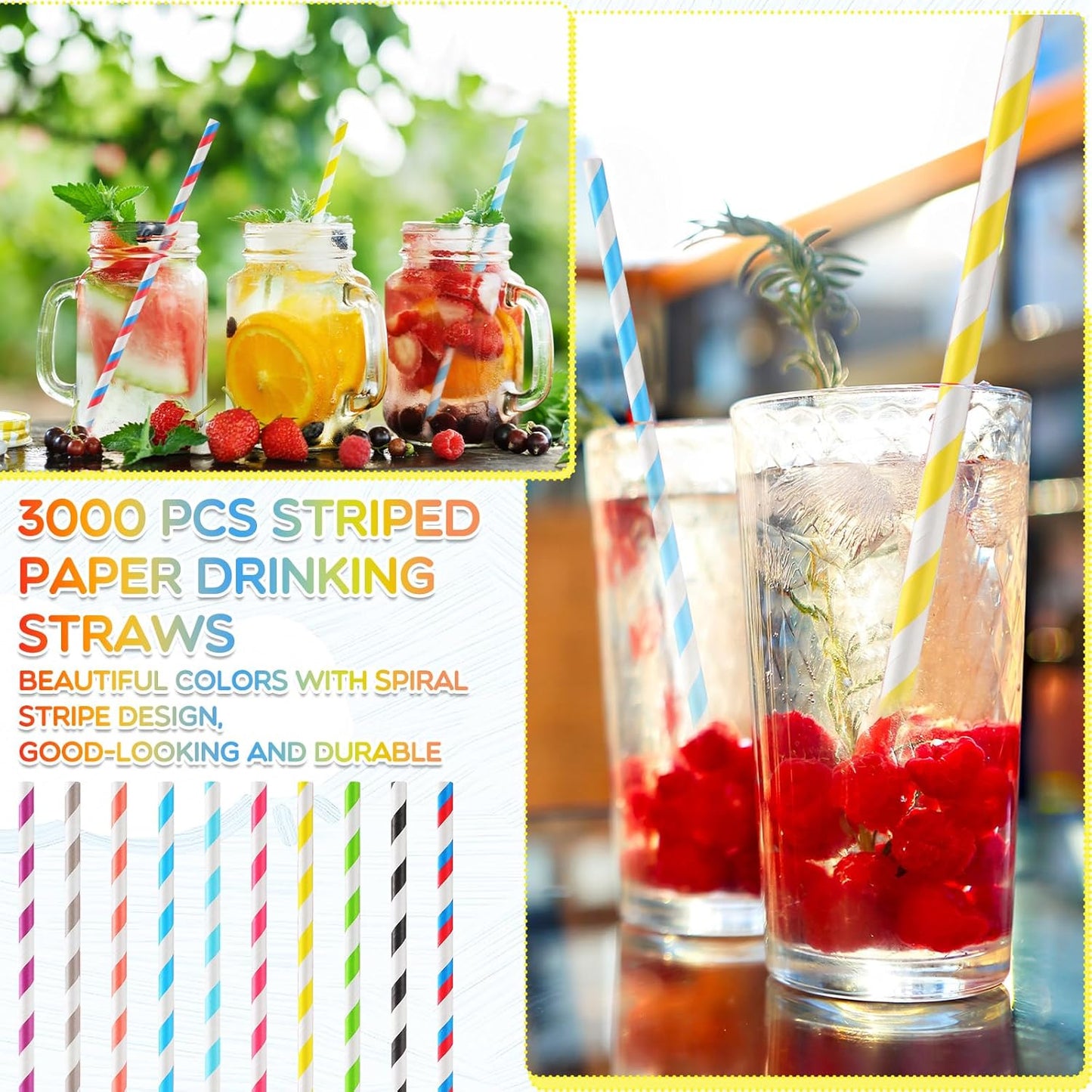 Eaasty 2000 Pcs Colored Paper Straws Bulk Disposable Striped Drinking Paper Straws for Summer Juice, Shakes, Cocktail,7.87 Inches, 0.24'' Diameter (Fresh Colors)