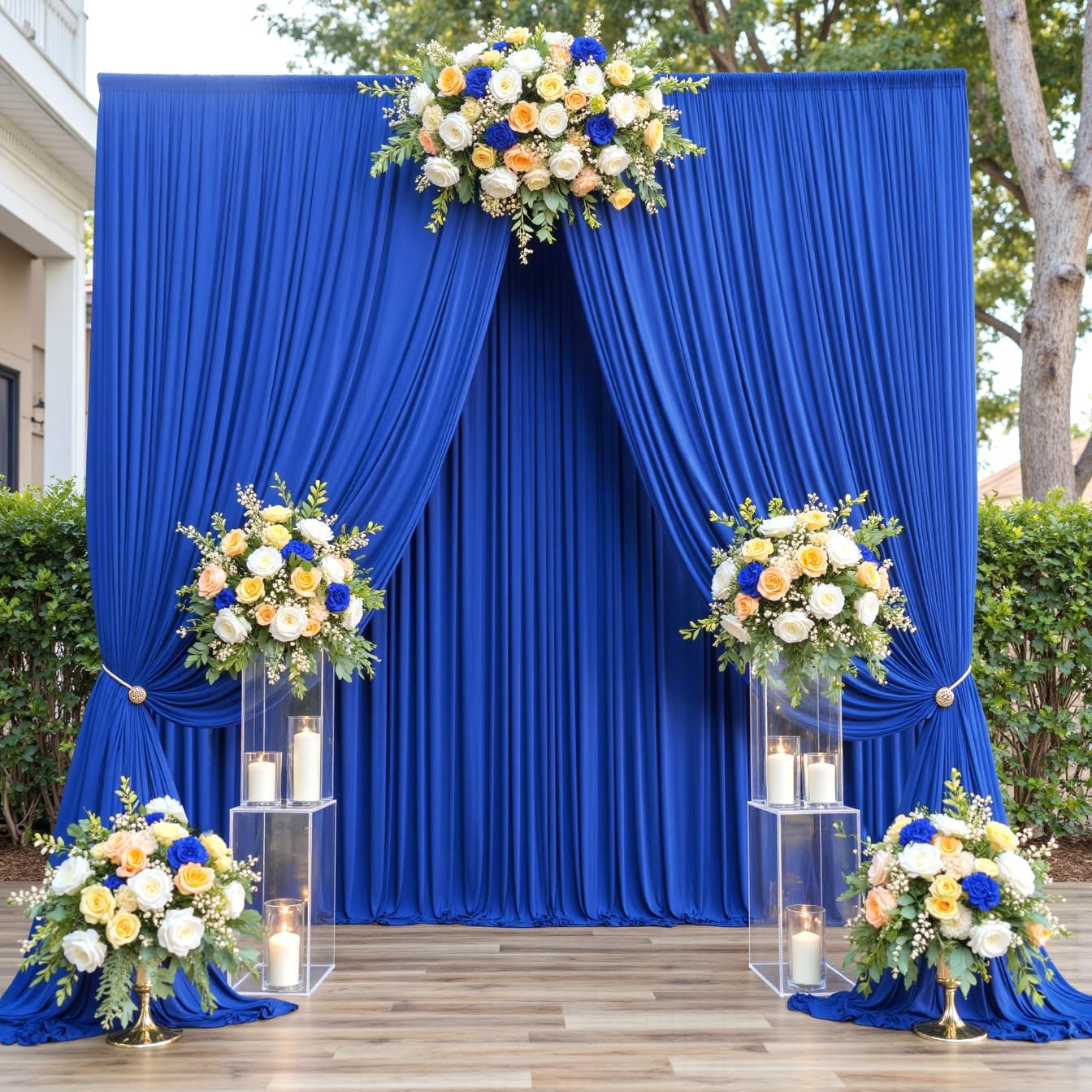 30ftx12ft Wrinkle Free Royal Blue Backdrop Curtain, 6 Panels 12FT Height Royal Blue Wedding Backdrop Drapes, Silky Polyester Back Drop Cloth for Birthday Photography Background Party Backdrop Draping
