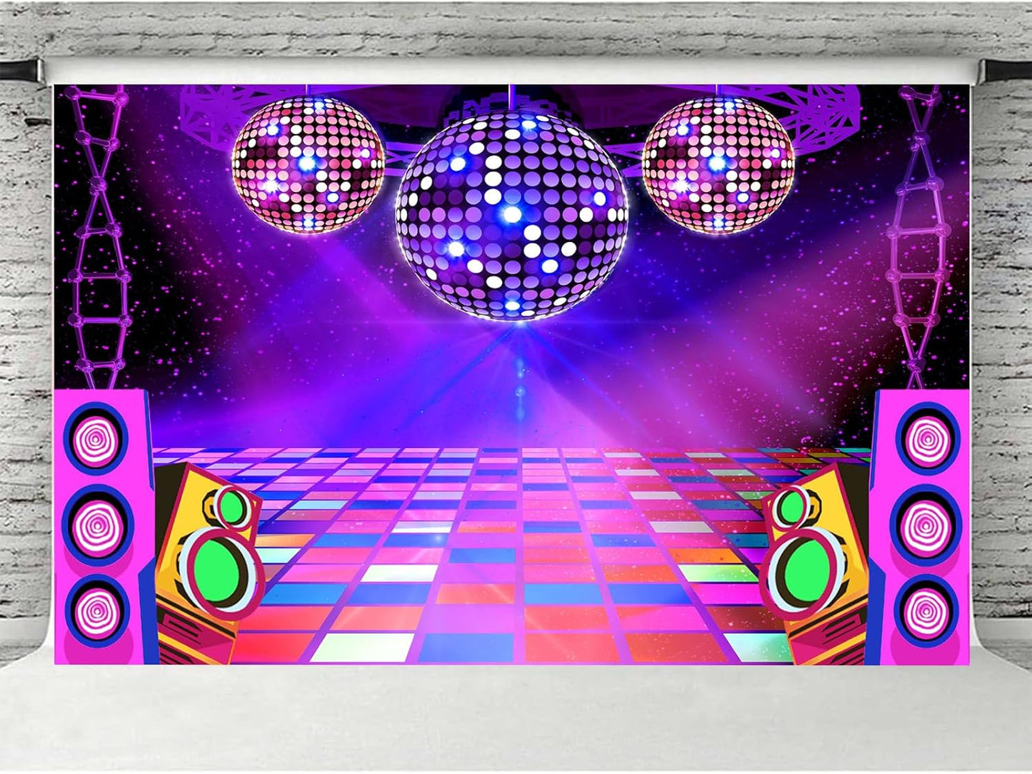 Dance Party Backdrop Retro 80s 90s Theme Stage Dance Ball Music Birthday Party Decoration DJ Photography Background 8 x 6 ft for Baby Shower Picture Photo Shoot Polyester Fabric, Green