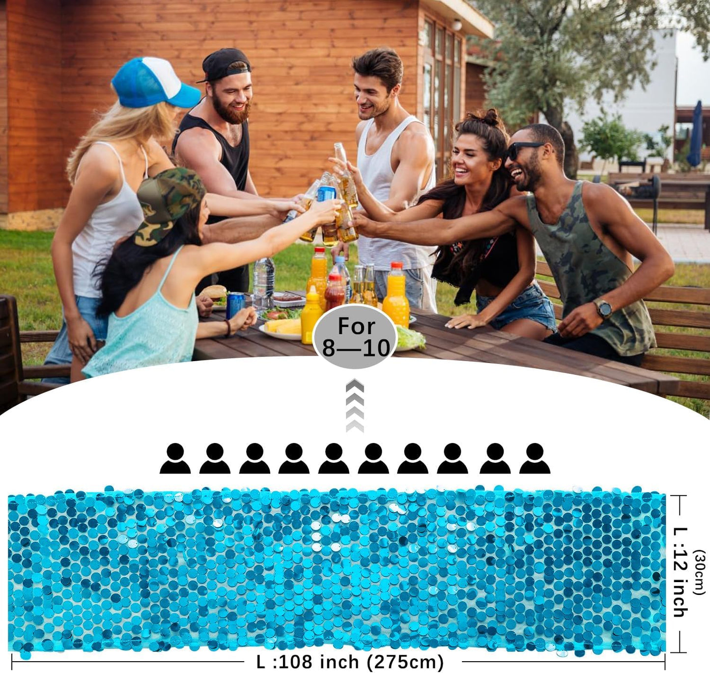 VHH Sequin Table Runner 12 x 108 inches Turquoise Table Runner, Glitter Runner for Party Wedding Birthday, Party Spring Easter Rustic, Birthday Supplies Decorations (1 Pack).