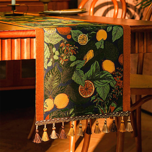 13×72 Inch Table Runner, Retro-Luxury Tassels Series for Kitchen Dining Table Holiday Decoration (Lemon Garden)