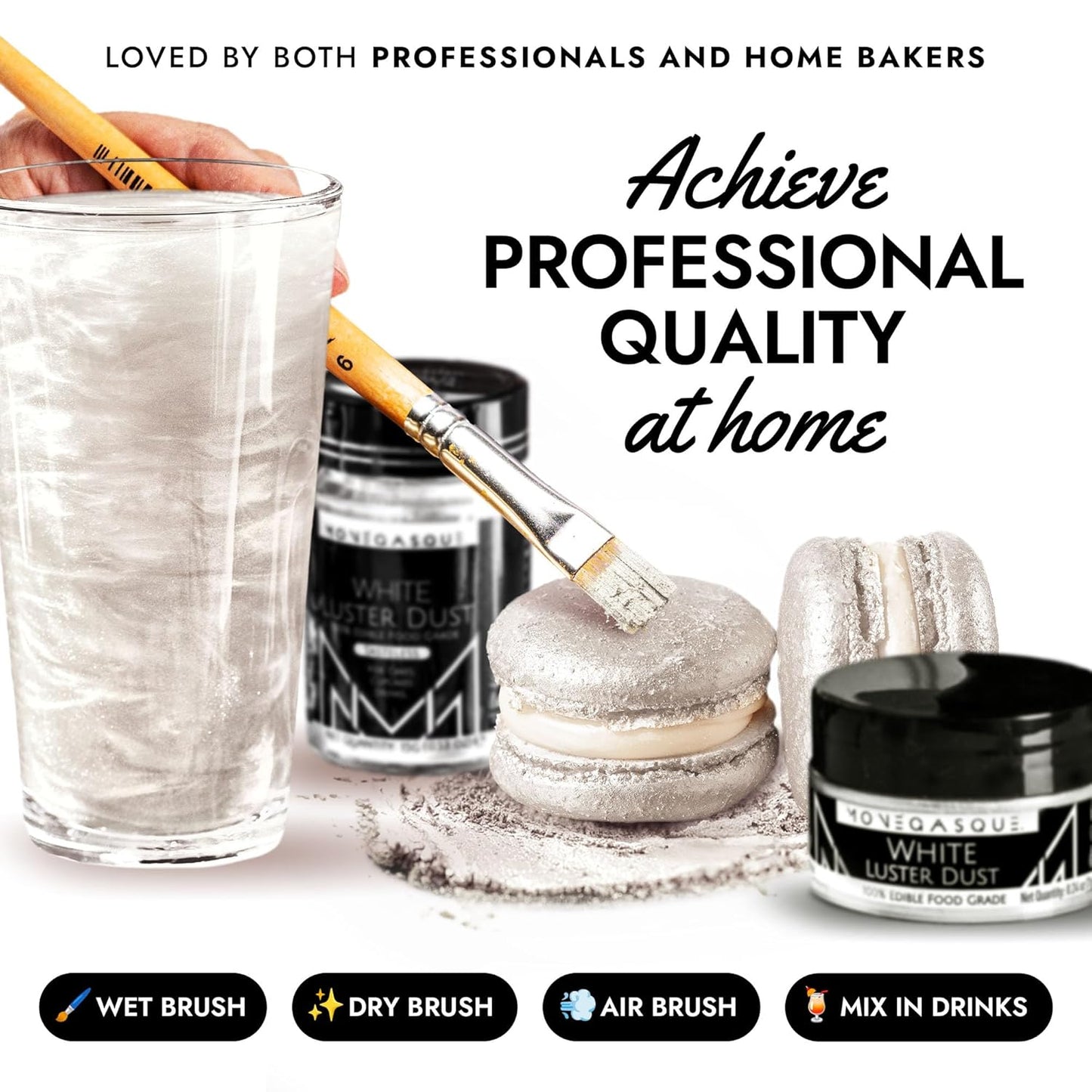 MONÉGASQUE White Edible Glitter for Drinks 7g – Halloween Edible Glitter for Cakes & Cocktails - White Luster Dust for Cocktail, Cake, Strawberries - Food & Drink Shimmer - Cake Decorations Spray