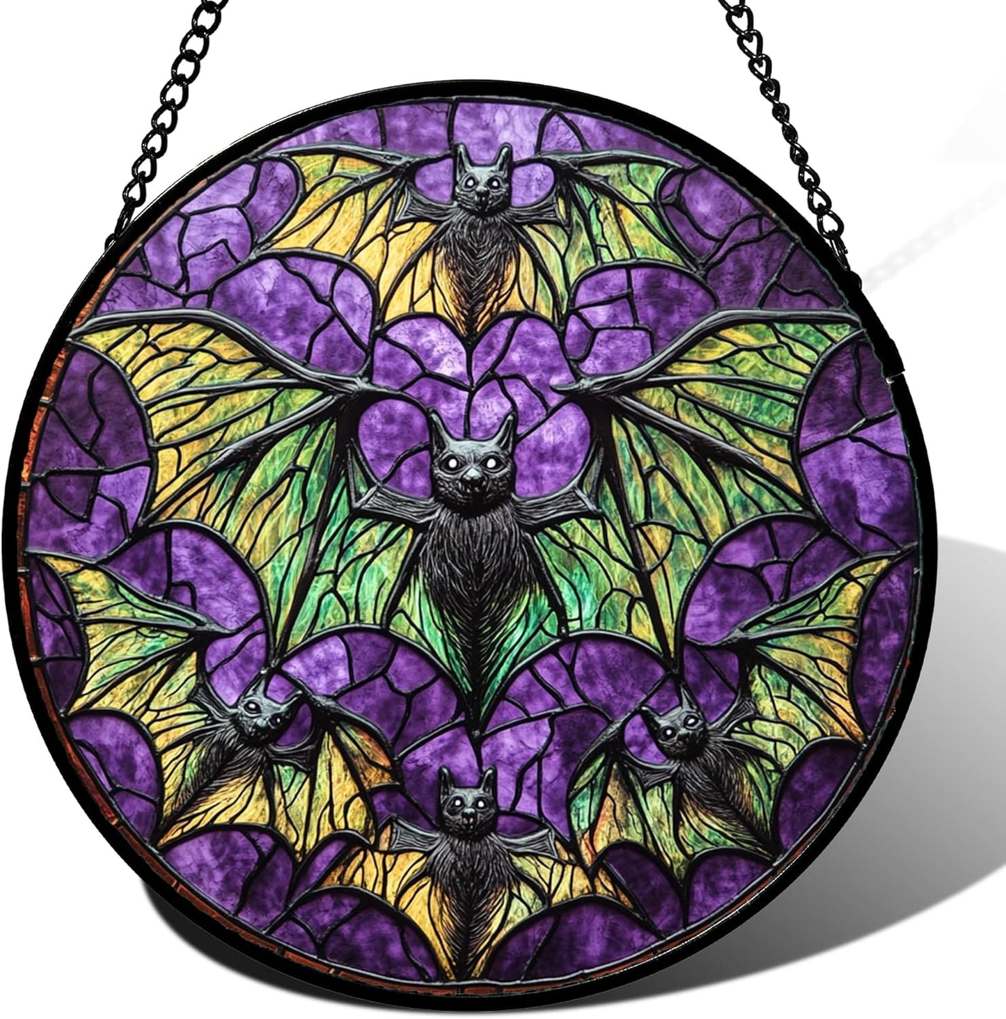 Stained Glass Window Hanging - Halloween Decorations Bats Suncatcher for Doors Garden Indoor Spooky Funny Purple Sun Catchers Gothic Decor Horror Gifts for Women Men Friend 11.8 in