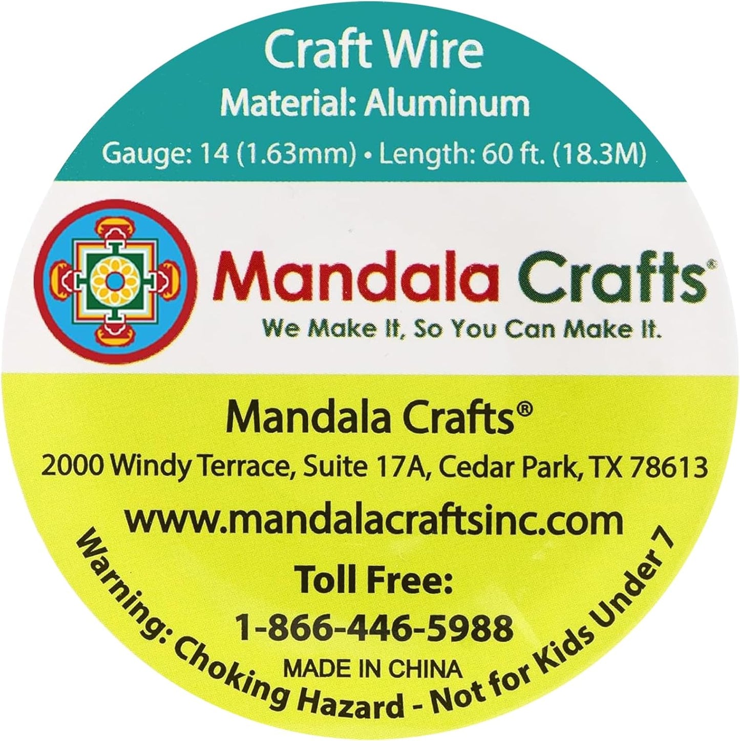 Mandala Crafts 14 Gauge Anodized Aluminum Craft Wire for Jewelry Making - 60 FT Colored Flexible Yellow Green Wire - Bendable for Bonsai Armature Crafting Sculpting