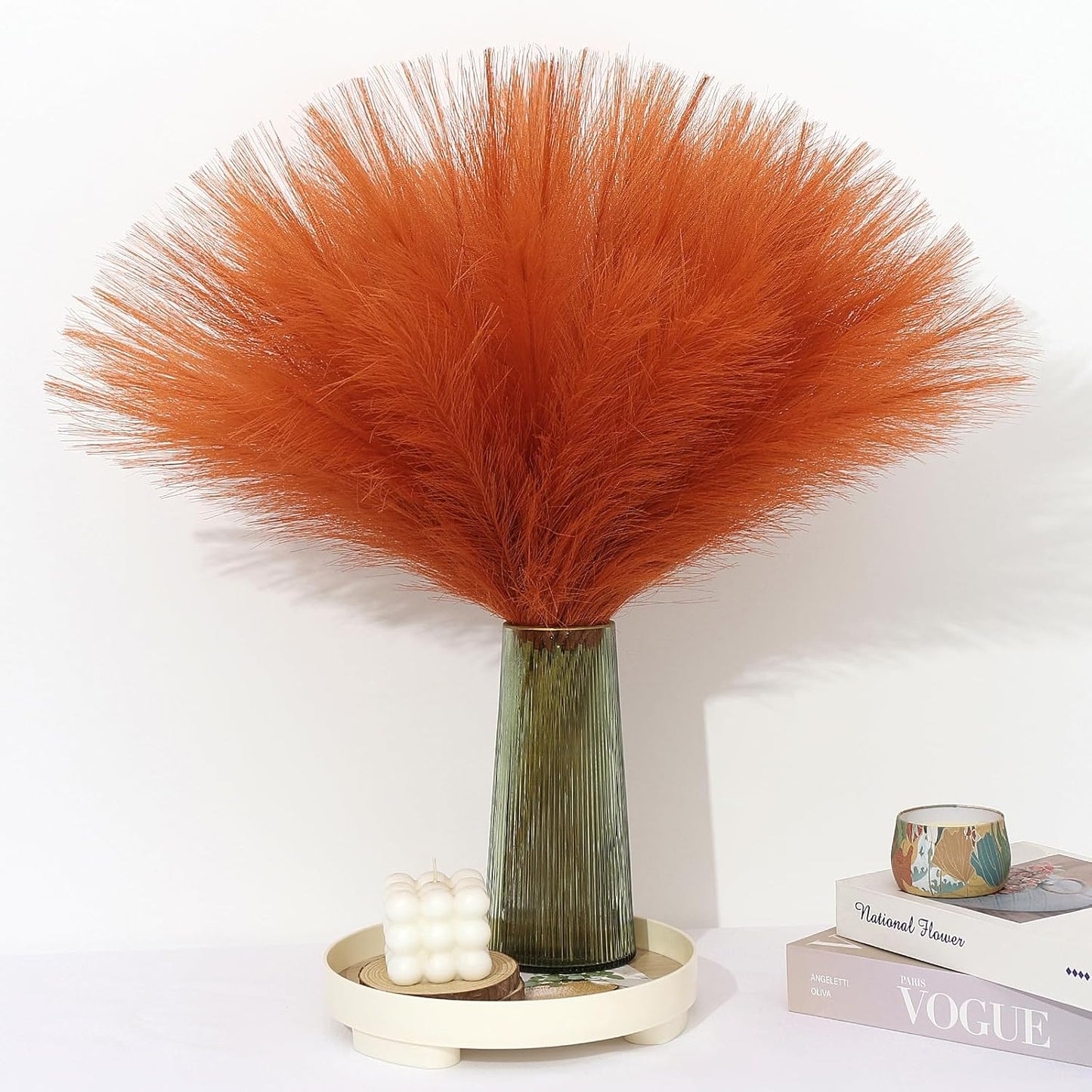 Orange Pampas Grass Decor 30 Pcs 21.7 Inch Faux Pampas Grass Bulk Artificial Dried Flowers Small Vase Filler Pompas Grass.