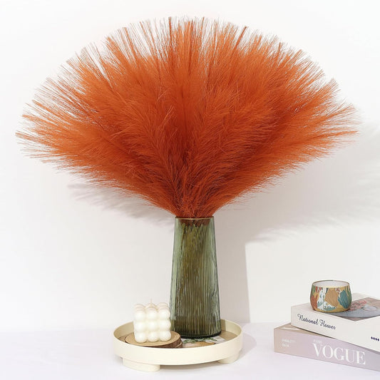 Orange Pampas Grass Decor 30 Pcs 21.7 Inch Faux Pampas Grass Bulk Artificial Dried Flowers Small Vase Filler Pompas Grass.