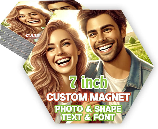 KETABAO – 7" Customized Hexagon Magnetic Pictures Photo Magnet for Refrigerators, Storage Cabinets and Cars – Personalized Gift Ideas