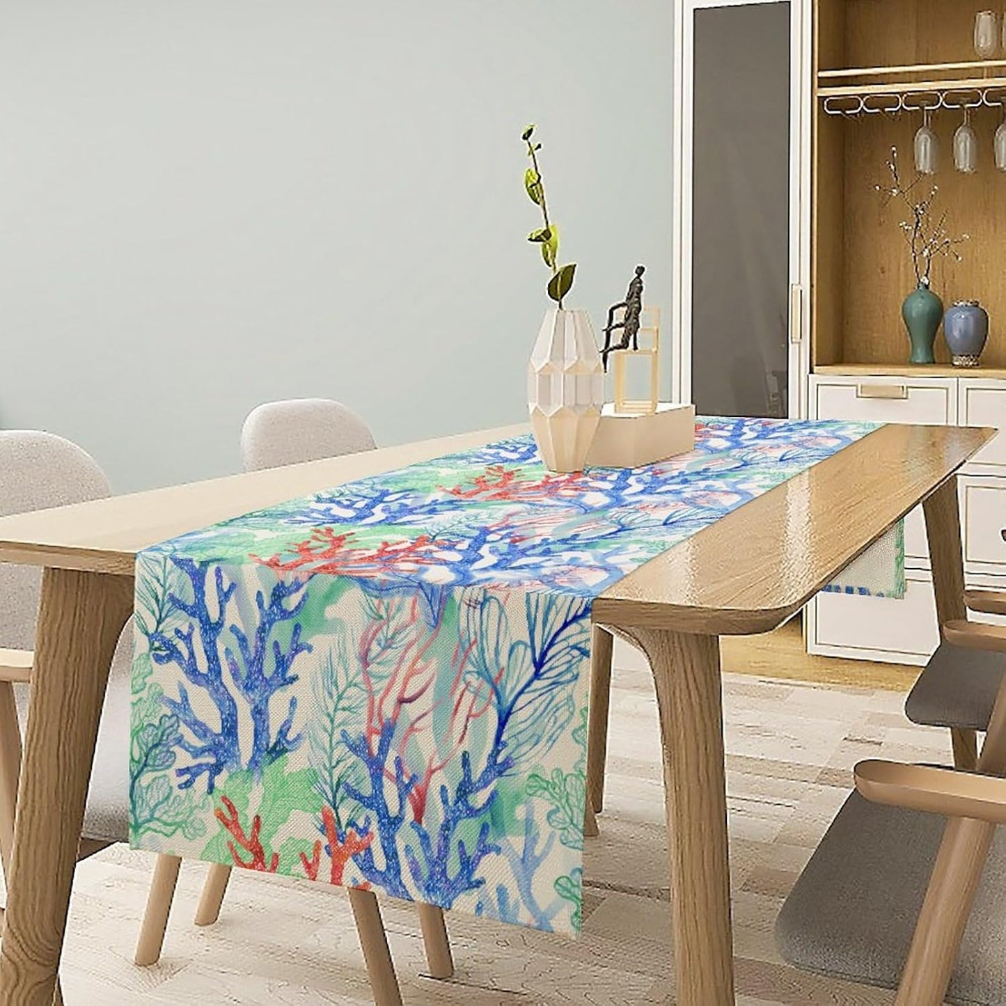 Summer Shell Starfish Table Runner, Seasonal Spring Summer Tropical Ocean Beach Indoor Party Kitchen Outdoor Table Decor 13x120 Inch