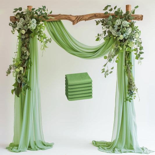 Wedding Arch Draping Fabric 6 Panels 28.7" x 20FT Sage Green Sheer Chiffon Backdrop Drapes for Wedding Ceremony Birthday Party Bridal Shower Outdoor Decoration