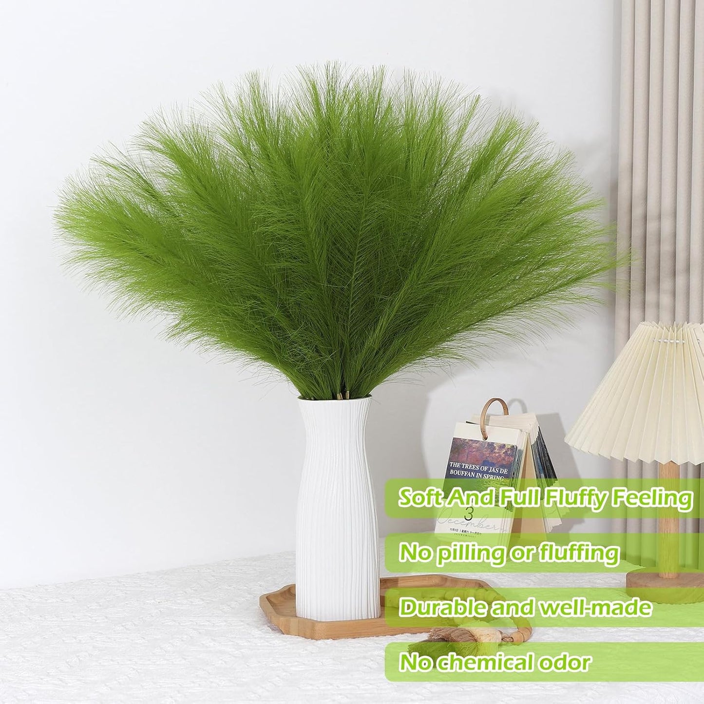 Green Pampas Grass Decor 30 Pcs 21.7 Inch Faux Pampas Grass Bulk Artificial Dried Flowers Small Vase Filler Pompas Grass.