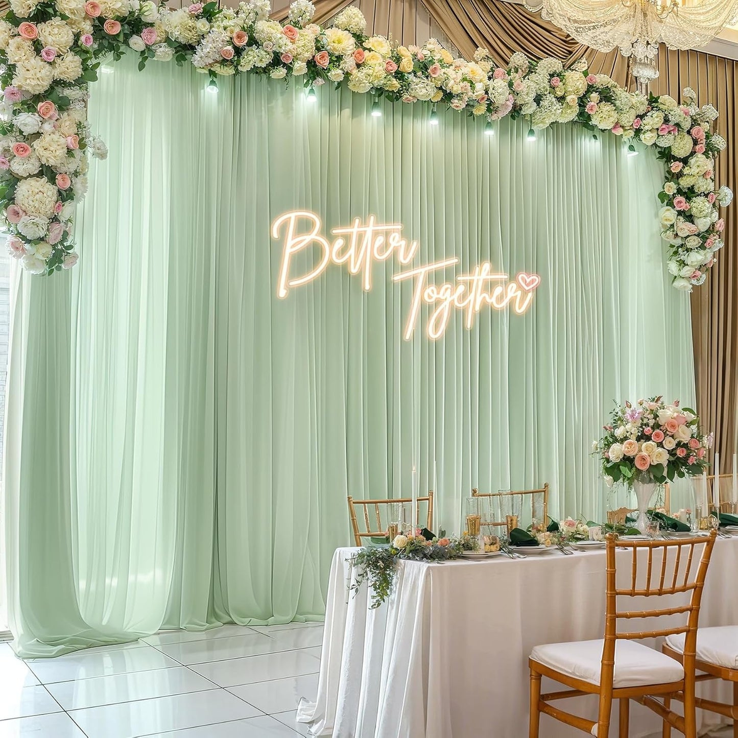 10ft x 10ft Sage Green Backdrop Curtains, Wrinkle-Free Sheer Chiffon Fabric Backdrop Drapes for Wedding Arch Party Ceremony Stage Photo Decoration