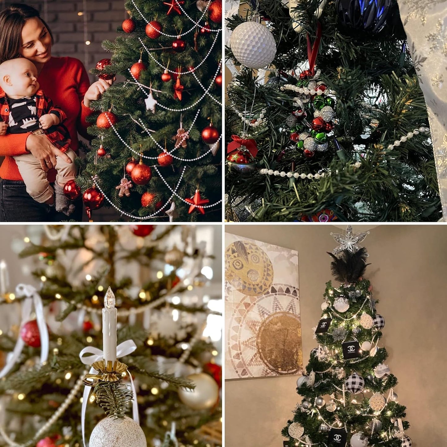 XINHUIDALSQ Craft String of Pearls 10 MM Faux Pearl Beaded, 33 Feet White Garland Bead String for Christmas Tree Decorations, Wedding Party Decoration (White, 10mm/10M)