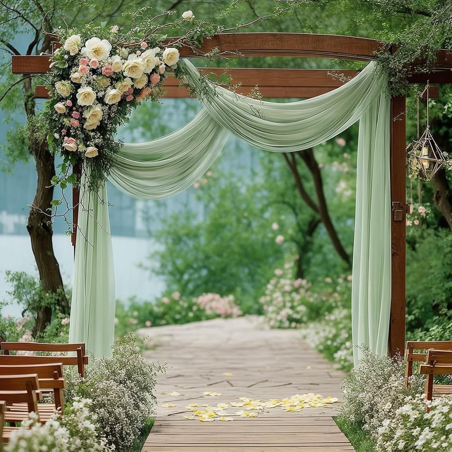 1 Panels Wedding Arch Draping Fabric Sage Green Sheer Backdrop Curtain Arch Drape for Wedding Ceremony Reception,Bridal Shower Party Decorations 28" X 19ft