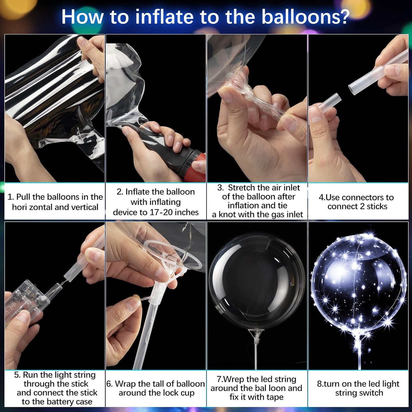 Vinsot 30 Pack LED Bobo Balloons Light Up Balloons Clear Helium Bubble Bobo Glow with String Lights for Parties Birthday Wedding Decoration (Cool White, Warm, Multi Color)