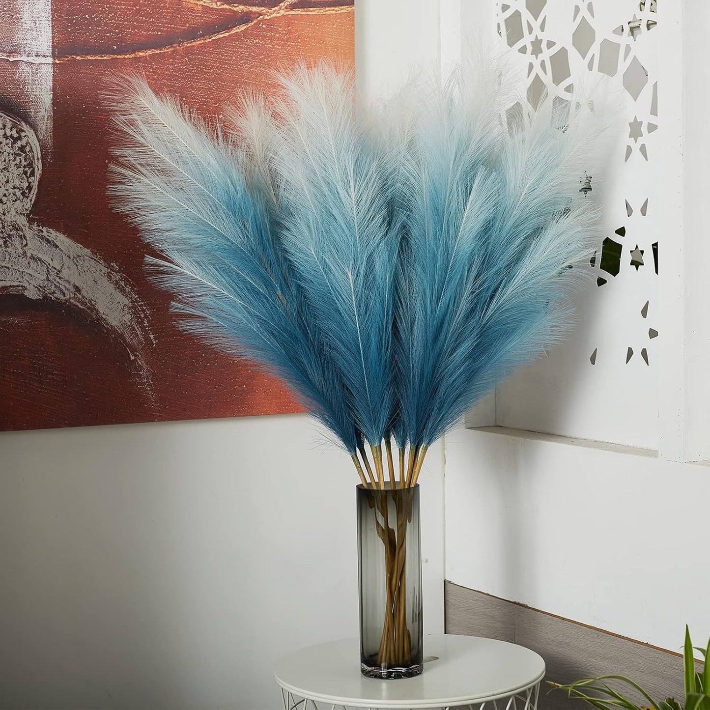 Faux Pampas Grass Decor, 6 Stems Artificial Pampas Grass - 43 inch Tall Pompass Grass Large Pompous Boho Flower Arrangement Home Decor for Room Wedding Party