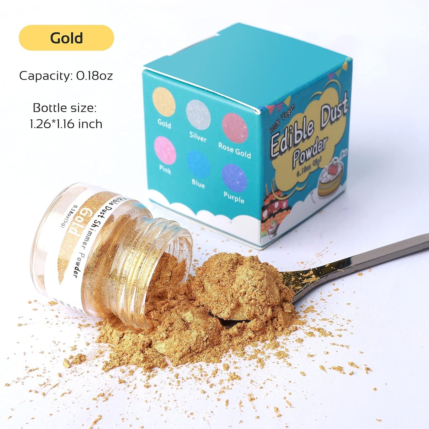 Jelife Edible Gold Luster Dust - 5 Grams Food Grade Cake Dust Shimmer Powdered, Flavorless Metallic Powder Food Coloring for Cake Decorating, Chocolates, Fondant, Drinks, Painting & More, Vegan
