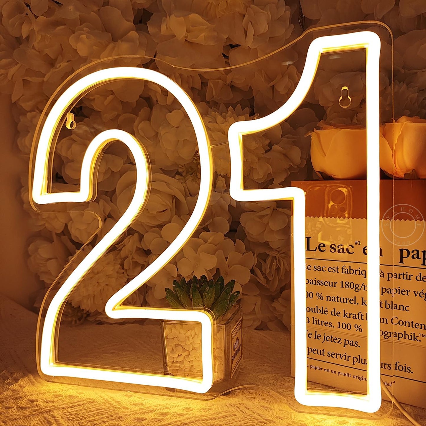 SYLHOME 21 Twenty one Led Neon Light Sign 21th Happy Birthday Party Anniversary Wall Decor Sign Number Table Sign Home Bar Pub Club Wedding Decor USB 12"X11"