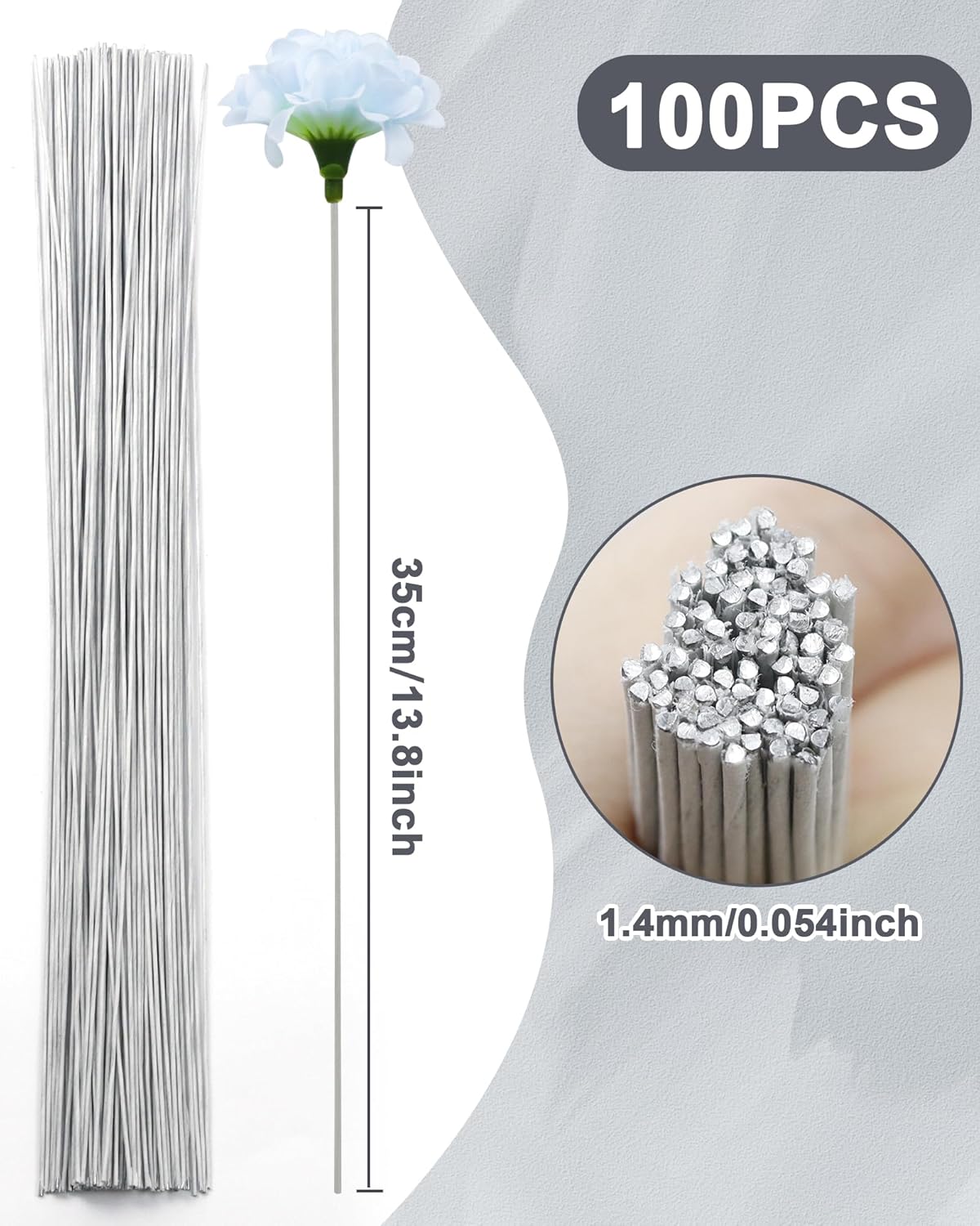 100 PCS FIVEIZERO 18 Gauge Green Floral Wire Stems for Artificial Flower Making,Florist Wire,Flower Wires for Crafts,Alambre para Flores for Wreaths, Flower Arrangements and DIY Projects