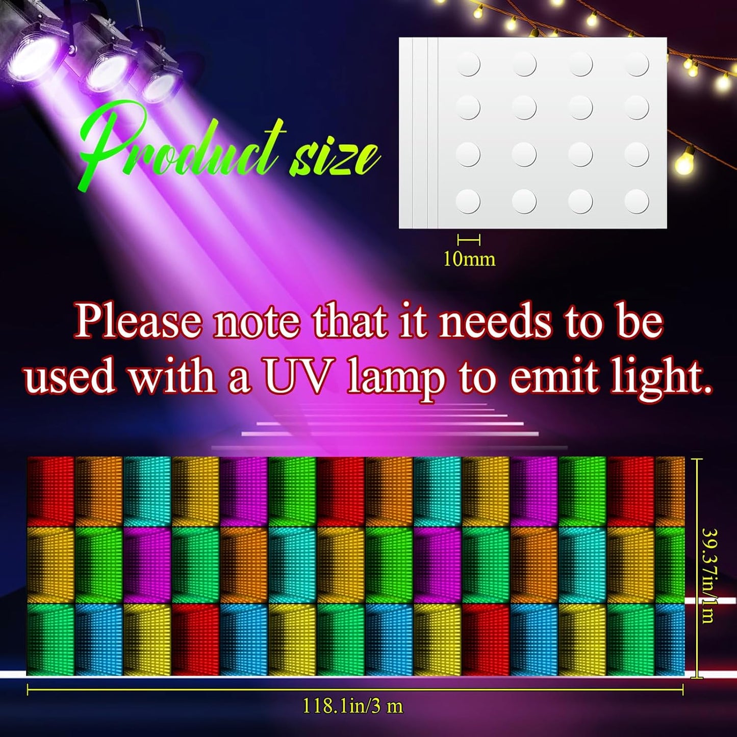 Haull 118 x 39 Inch Neon Light up Dance Floor Glow in The Dark Runner UV Reactive Blacklight Floor Aisle Runner Decor Wall Props for 80s 90s Neon Birthday Party Decorations(Dynamic Grid)