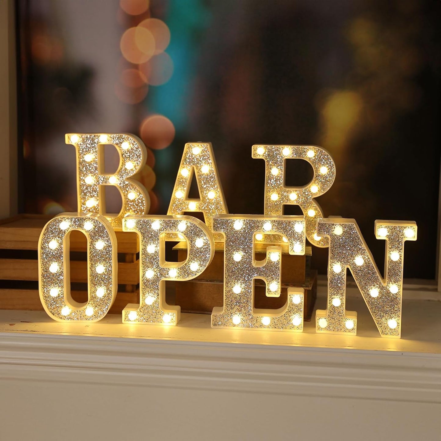 Marquee Light Letters for Table Decorations, Glitter Light Up Signs for Prom, Events, or Engagement Party Decor, Featuring Alphabet & Number Lighted Letters, Number 7