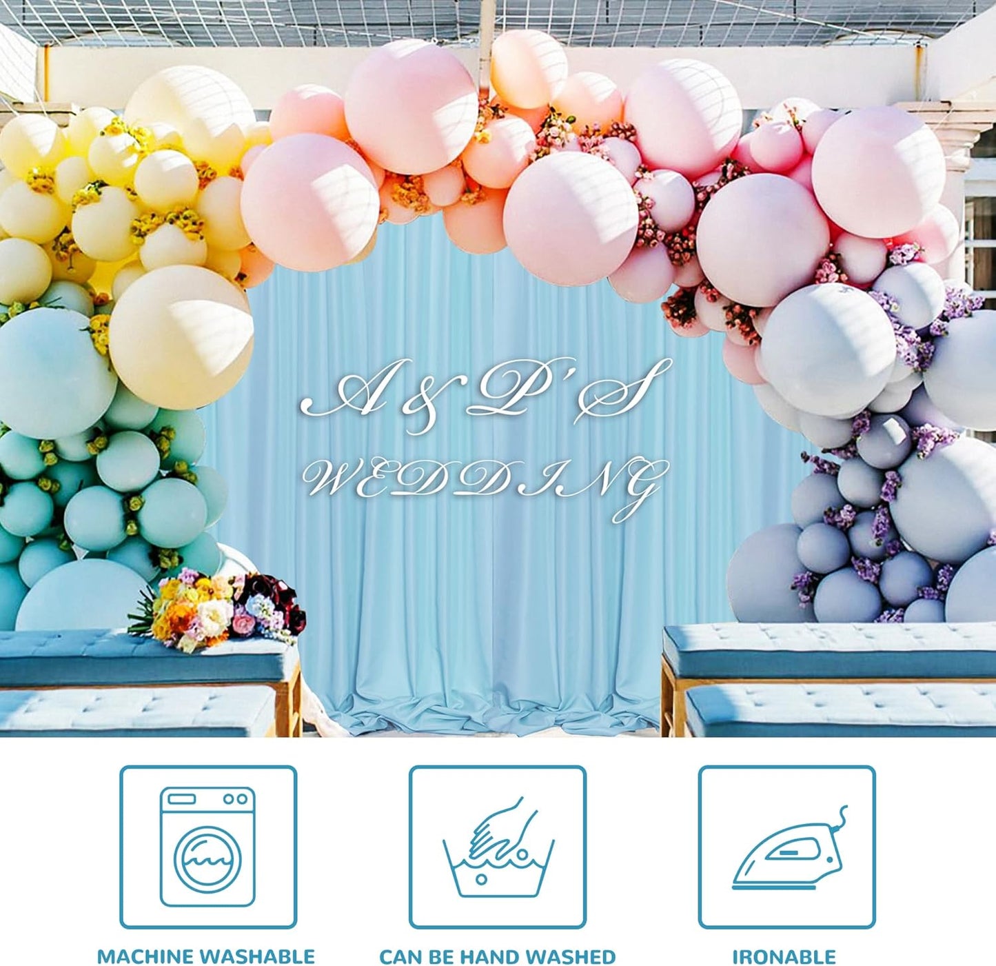 MEETSKY 10x 8 Baby Blue Backdrop Curtain for Baby Shower Parties Rod Pocket Light Blue Curtains Backdrop Drapes Fabric Decoration for Birthday Party Photography 5ft x 10ft,2 Panels