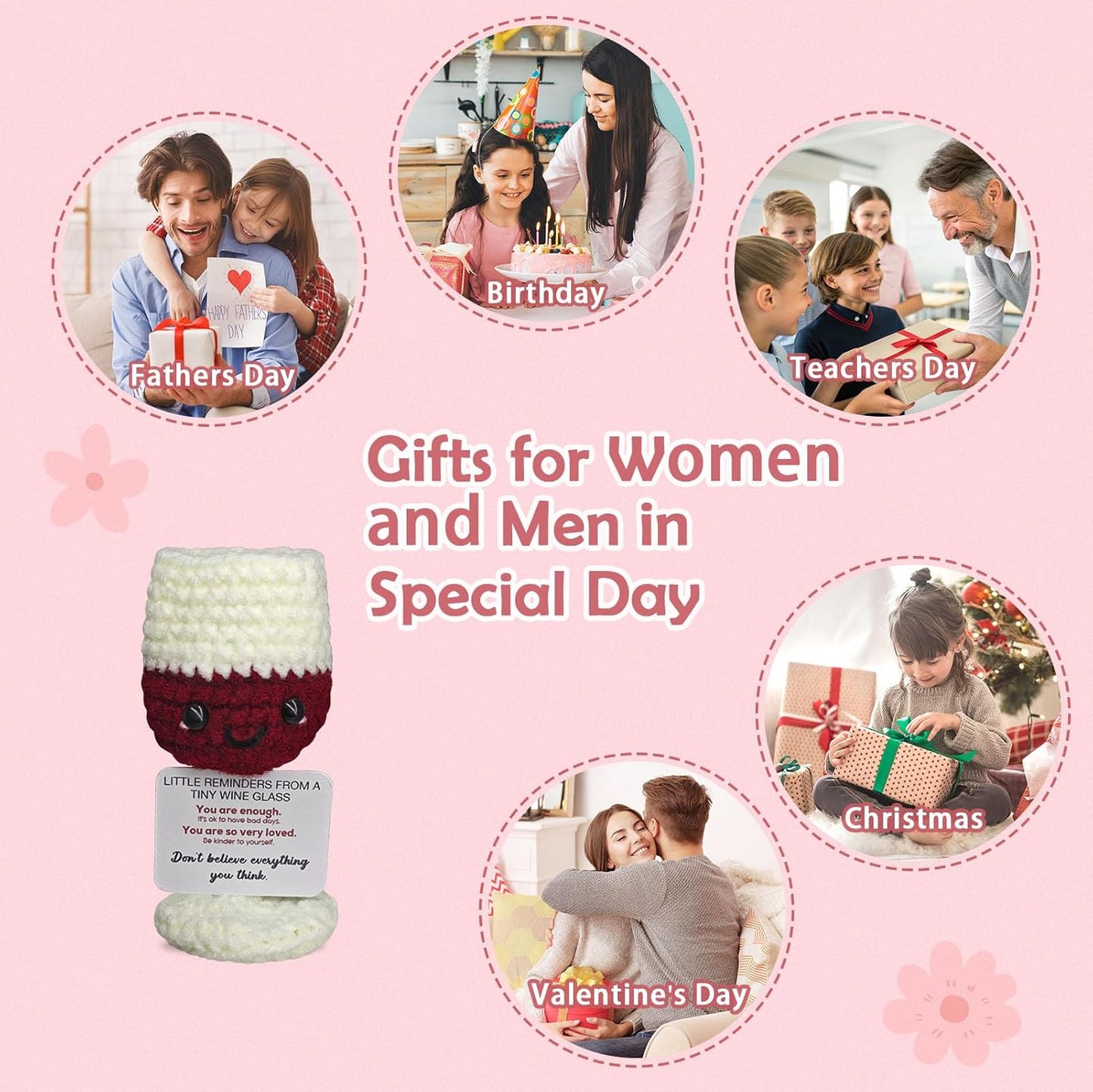 Mini Wine Glasses,Funny Emotional Support Crochet Glass Birthday Gift for Wine Lovers,Cute Home Bar Decoration for WineNight Unique Happy Hour Accessory,Wineglass Gift for Men Women Drinkers