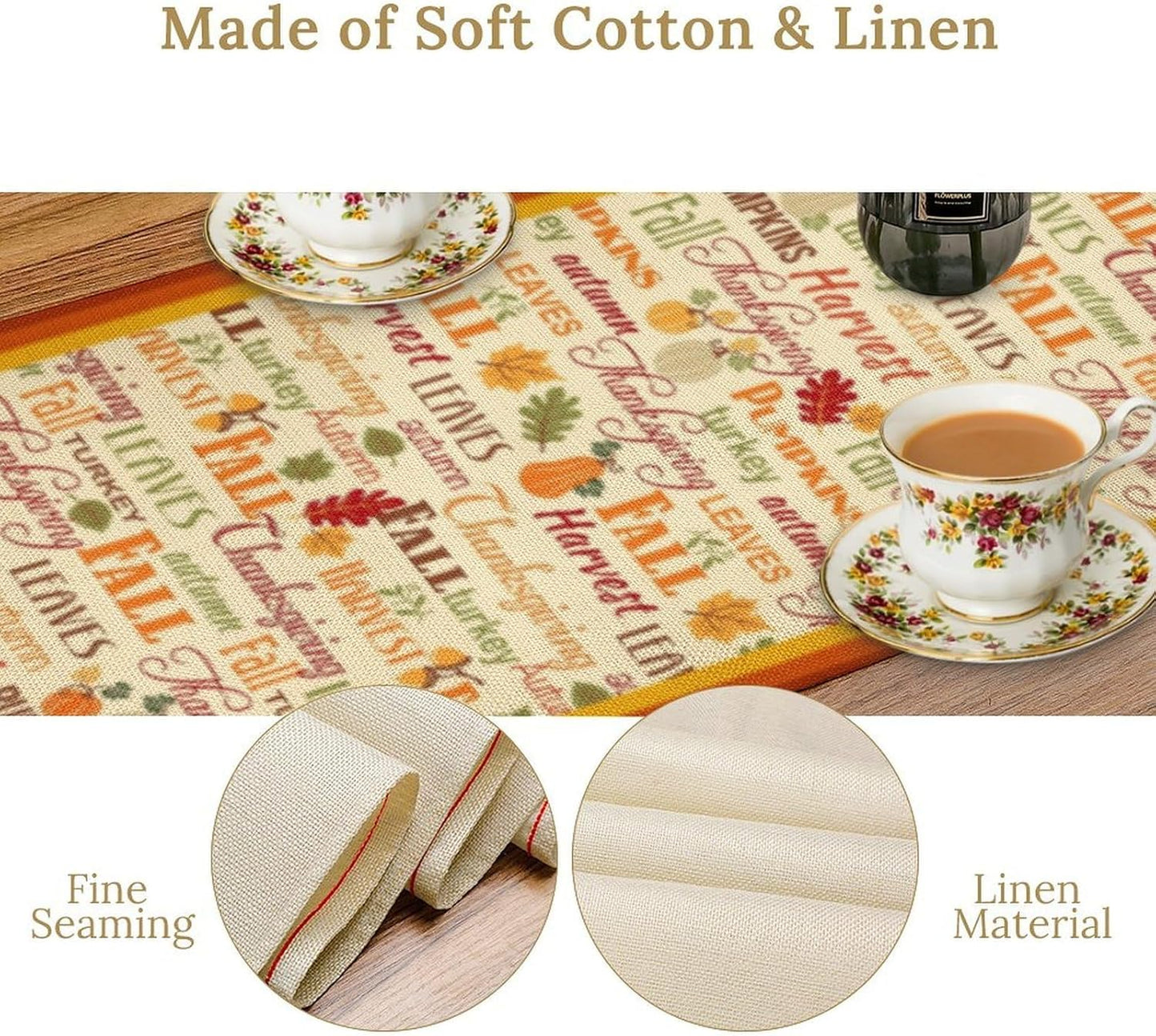 Autumn Table Runner,Farmhouse Leaves Pumpkin Thanksgiving Table Cloth for Kitchen Dining Table Decoration Home Party Decor 13x108 Inch