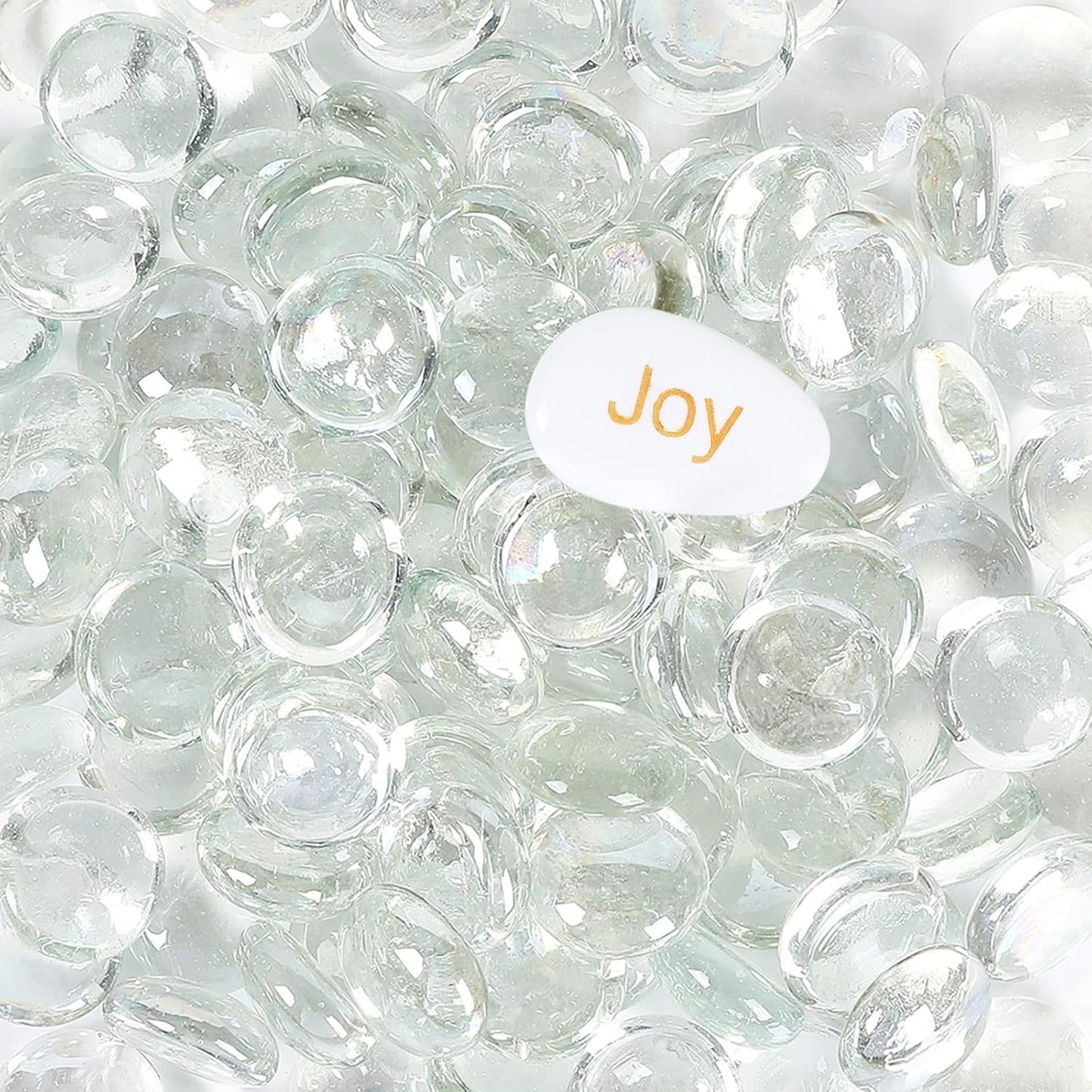 5LB Fire Glass Beads Flat Glass Marbles for Outdoor Fire Pit and Fireplace, Glass Gemstones for Vase Filler, Aquariums, Hydroponics Plants, Home Decor and Christmas DIY Craft, Clear