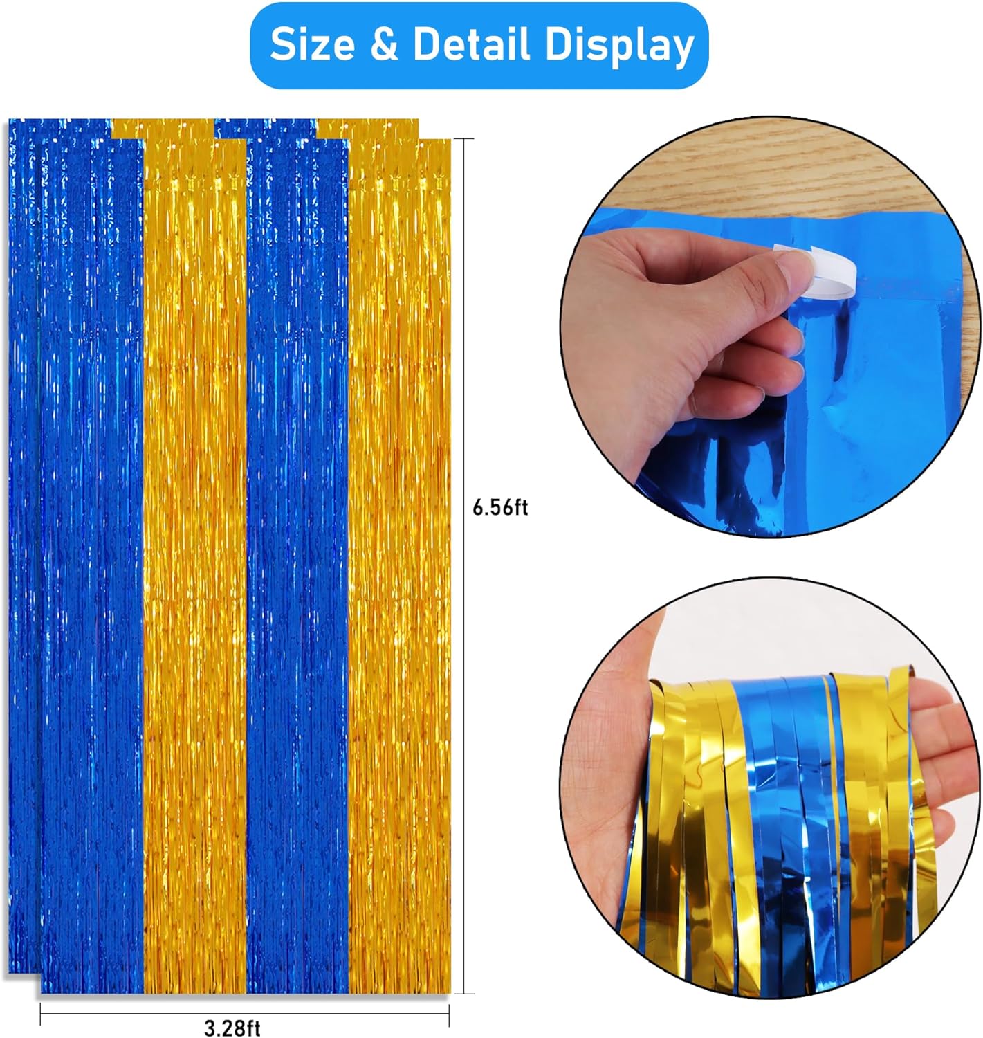 TONIFUL 2Pcs Blue Gold Door Streamers,Green Photo Booth Backdrop,Metallic Streamers Green Foil Fringe Curtains for Birthday,Christmas,New Year,St. Patrick's Day Party Streamers Decor